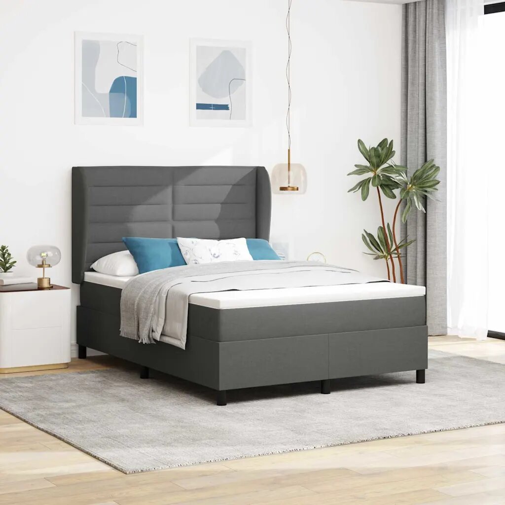 vidaXL Легло с пружинирана основа Тъмносив 140 x 190 cm текстил