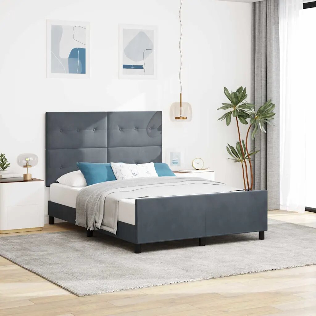 vidaXL Легло с пружинирана основа Тъмносив 160 x 200 cm Кадифе