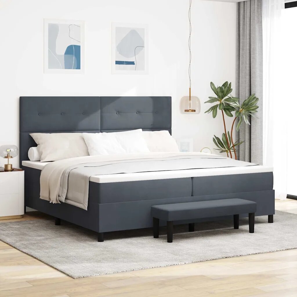vidaXL Легло с пружинирана основа Тъмносив 200 x 200 cm Кадифе