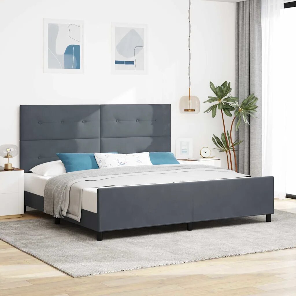 vidaXL Легло с пружинирана основа Тъмносив 200 x 200 cm Кадифе