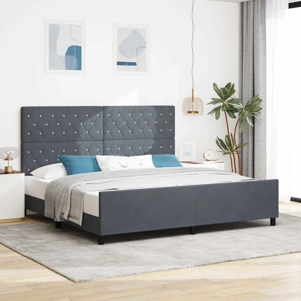 vidaXL Легло с пружинирана основа Тъмносив 200 x 200 cm Кадифе