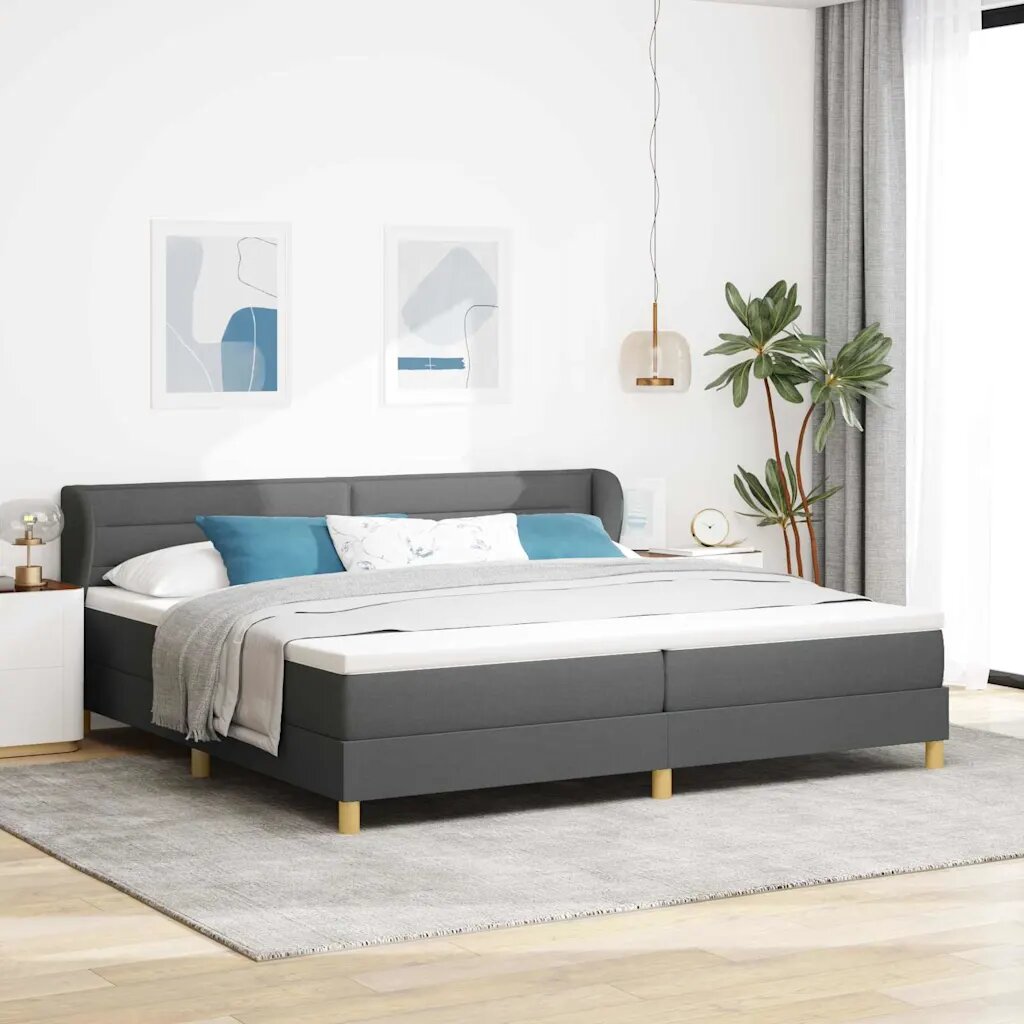 vidaXL Легло с пружинирана основа Тъмносив 200 x 200 cm текстил