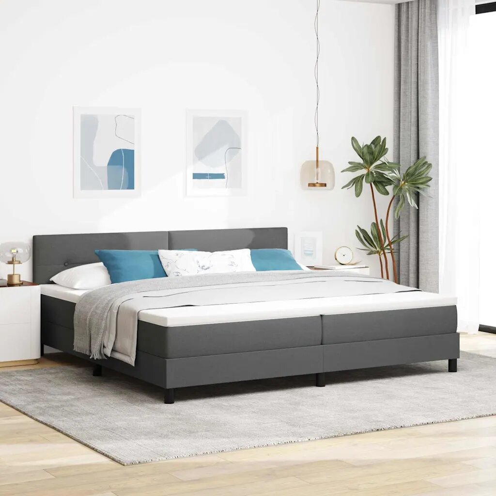 vidaXL Легло с пружинирана основа Тъмносив 200 x 200 cm текстил