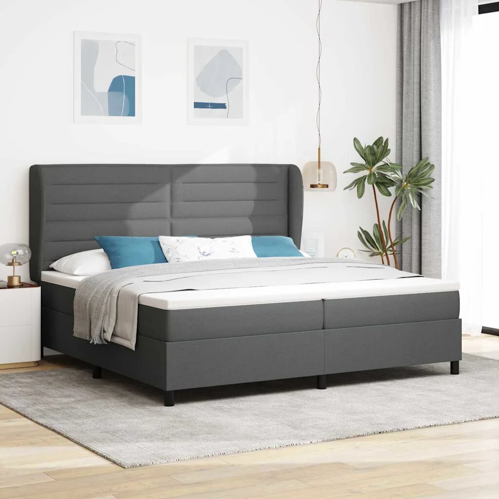 vidaXL Легло с пружинирана основа Тъмносив 200 x 200 cm текстил