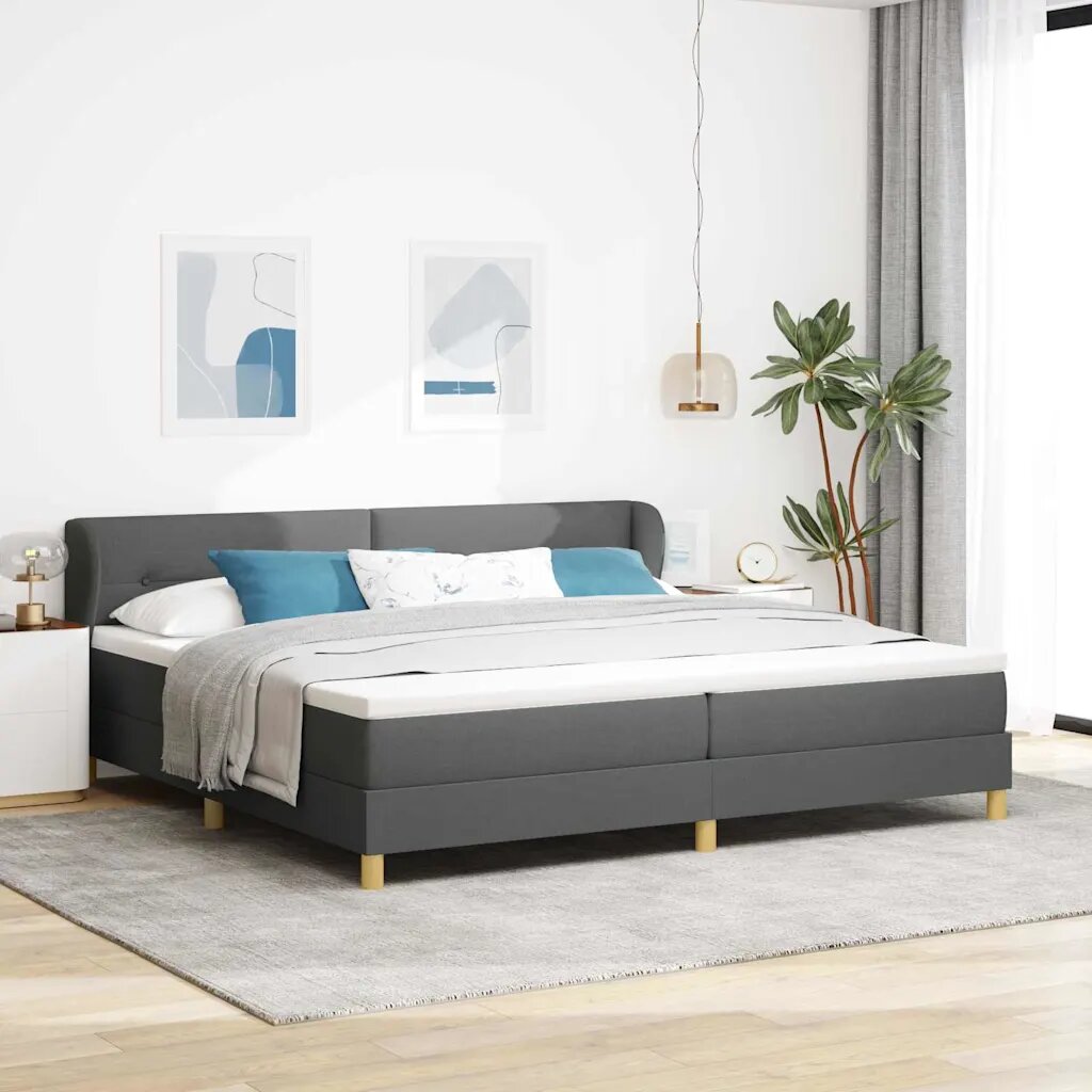 vidaXL Легло с пружинирана основа Тъмносив 200 x 200 cm текстил