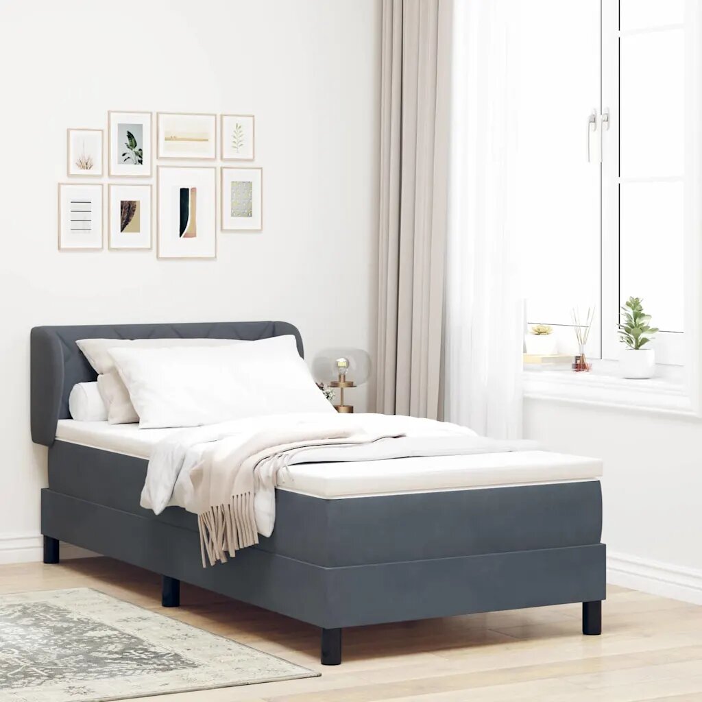 vidaXL Легло с пружинирана основа Тъмносив 90 x 190 cm Кадифе