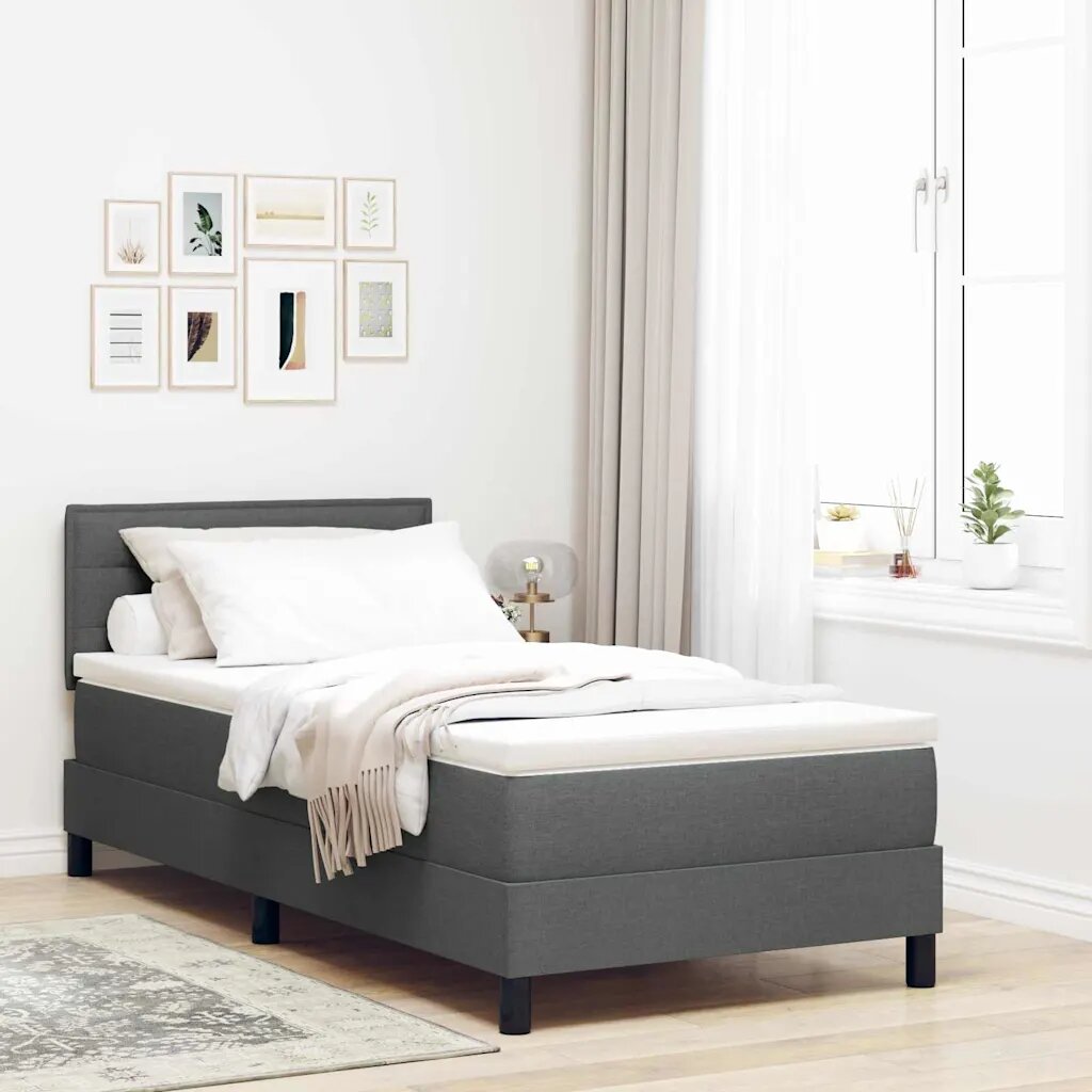 vidaXL Легло с пружинирана основа Тъмносив 90 x 190 cm текстил