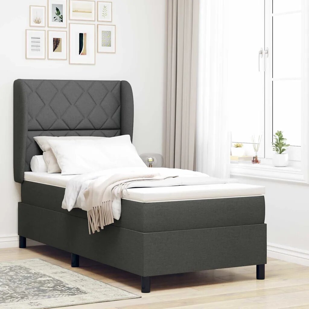 vidaXL Легло с пружинирана основа Тъмносив 90 x 190 cm текстил