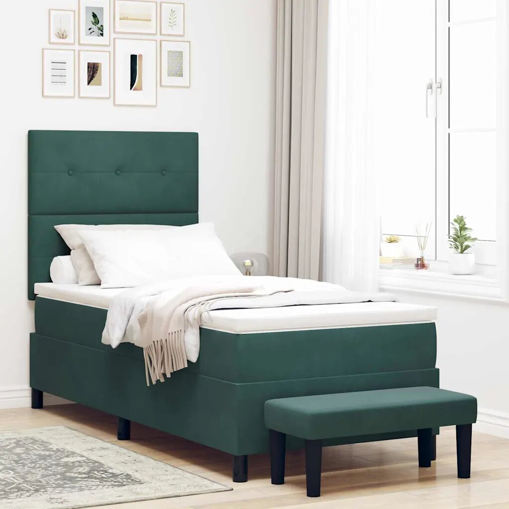 vidaXL Легло с пружинирана основа Тъмнозелено 190 x 90 cm Кадифе