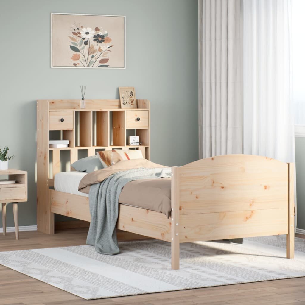 vidaXL Легло с рафтове за книги без матрак 100x200 см бор масив