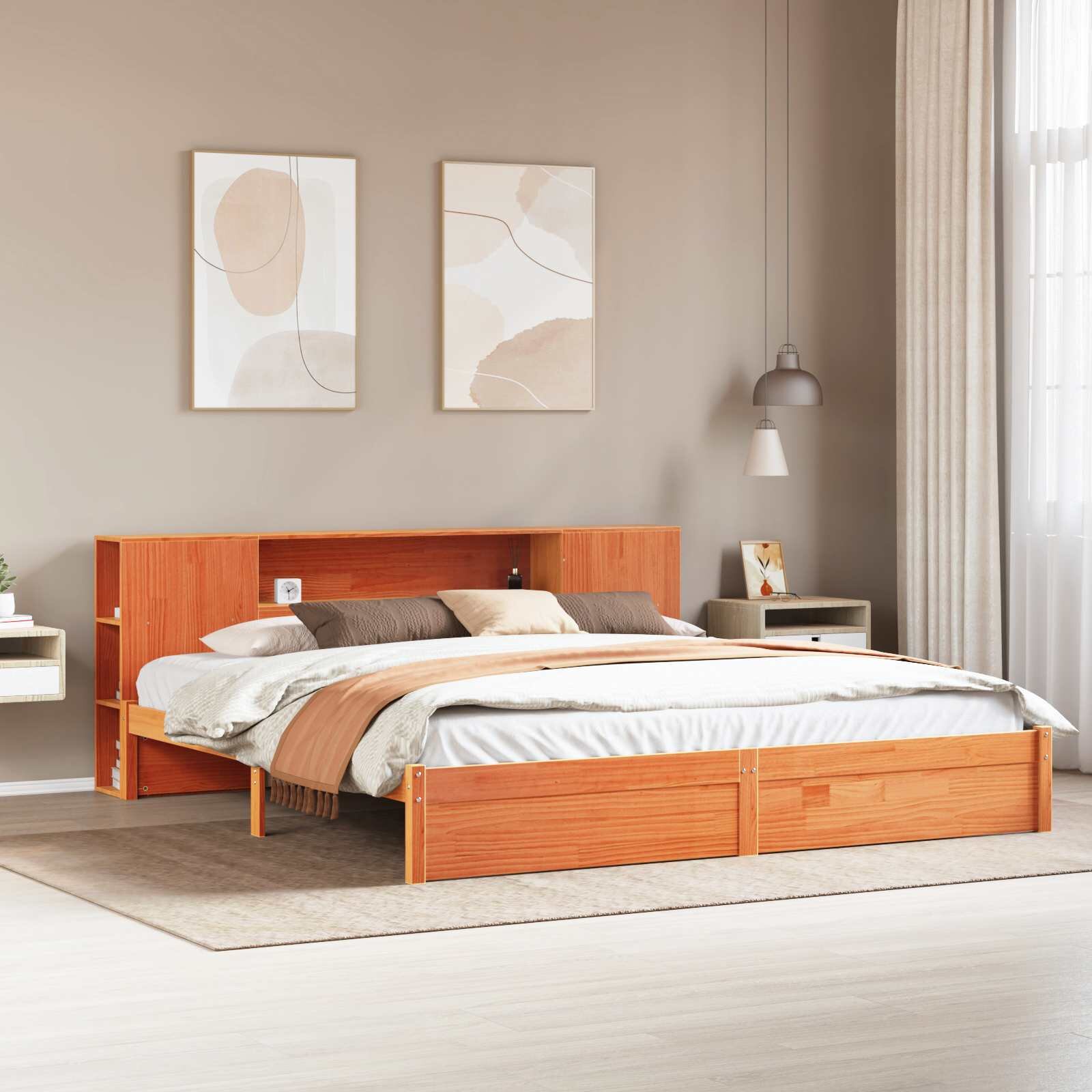 vidaXL Легло с рама и главата за съхранение Кафяво с восъчно покритие