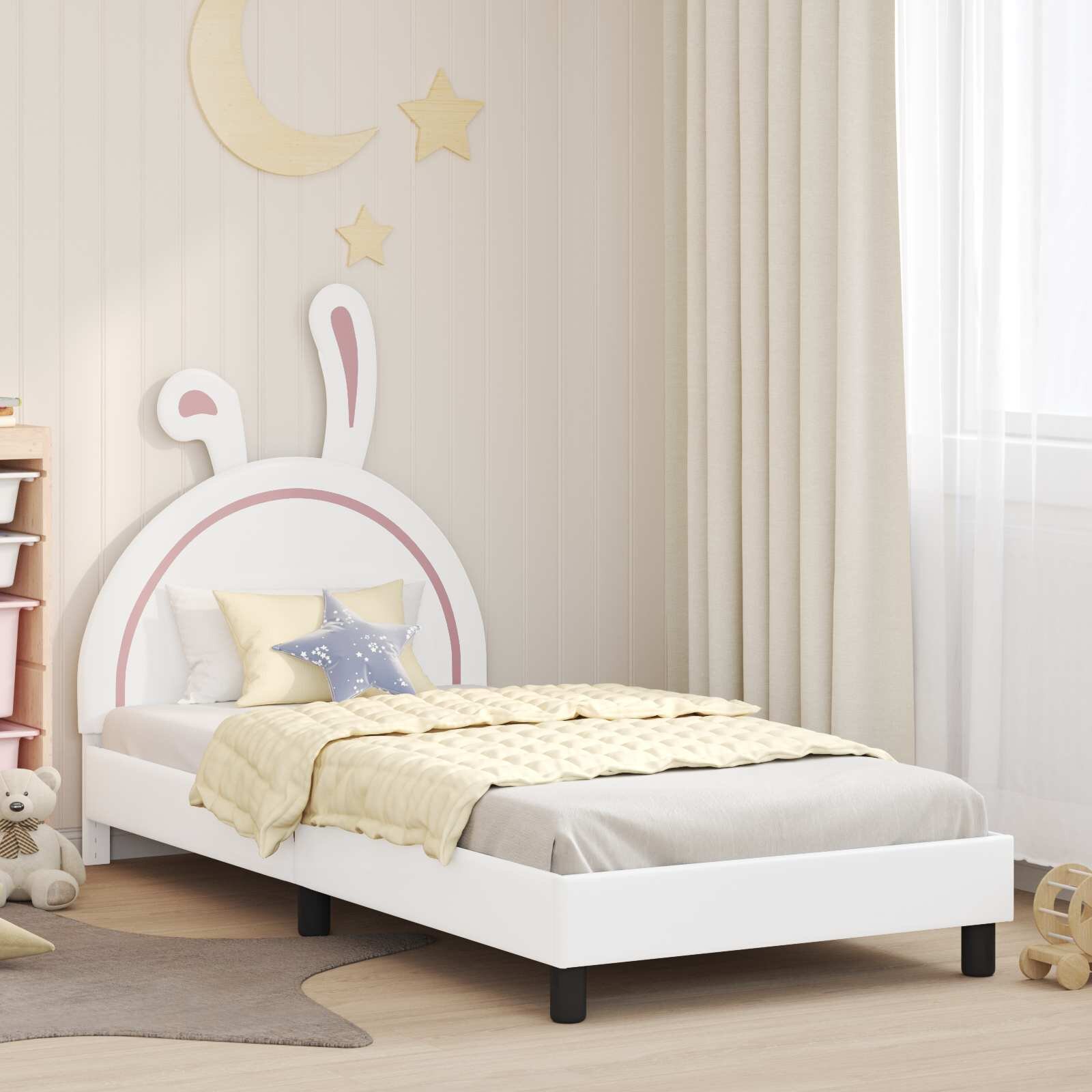 vidaXL Легло за деца с табла Бяло 90 x 200 cm PU