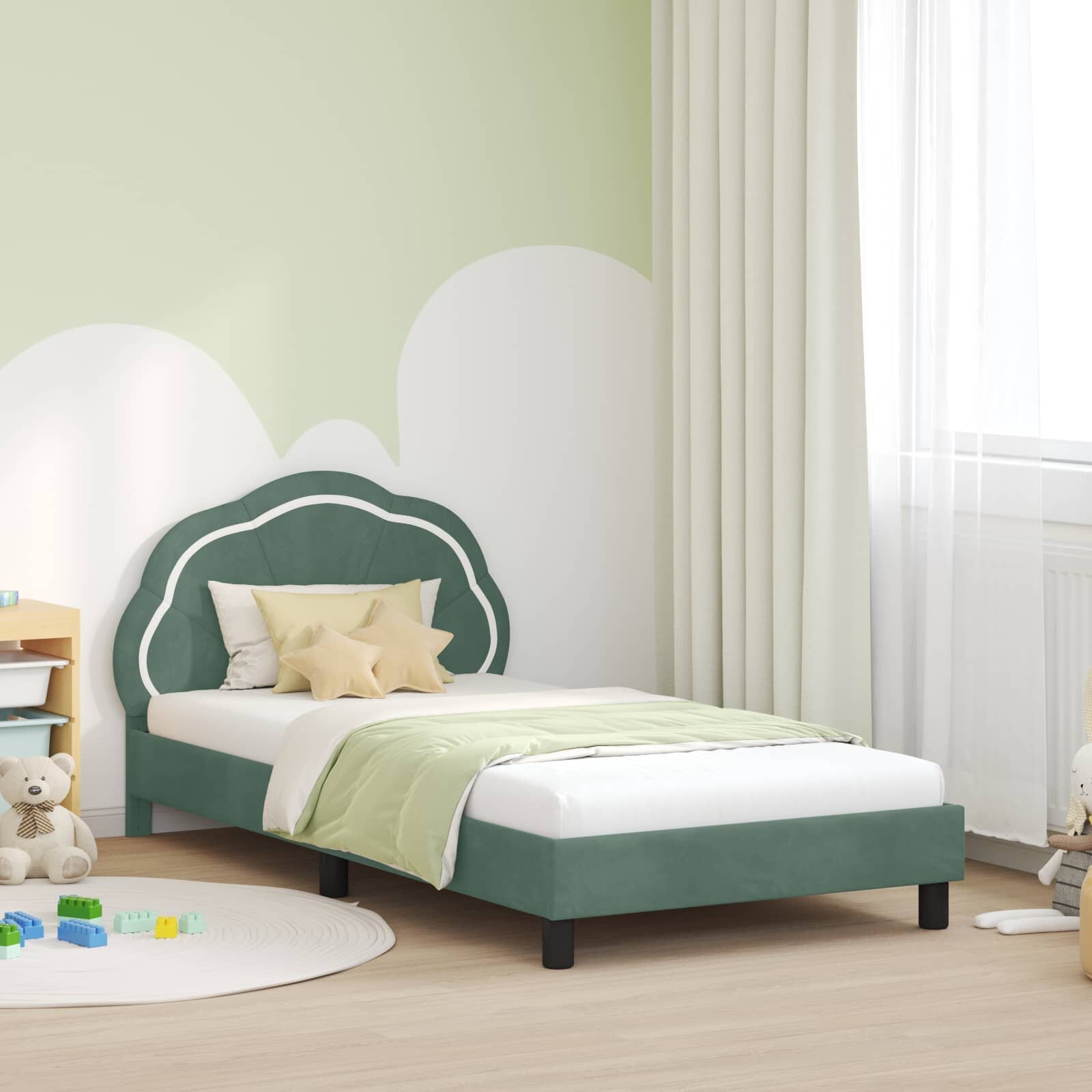 vidaXL Легло за деца с табла Морско зелено 90 x 190 cm Кадифе