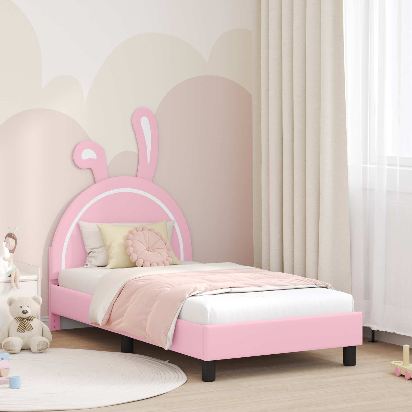 vidaXL Легло за деца с табла Розово 80 x 160 cm PU