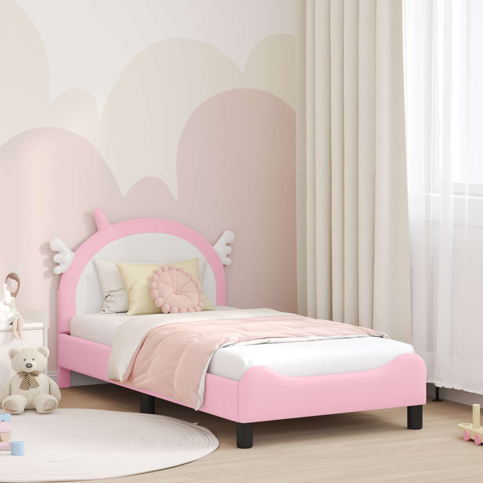 vidaXL Легло за деца с табла Розово 80 x 160 cm PU
