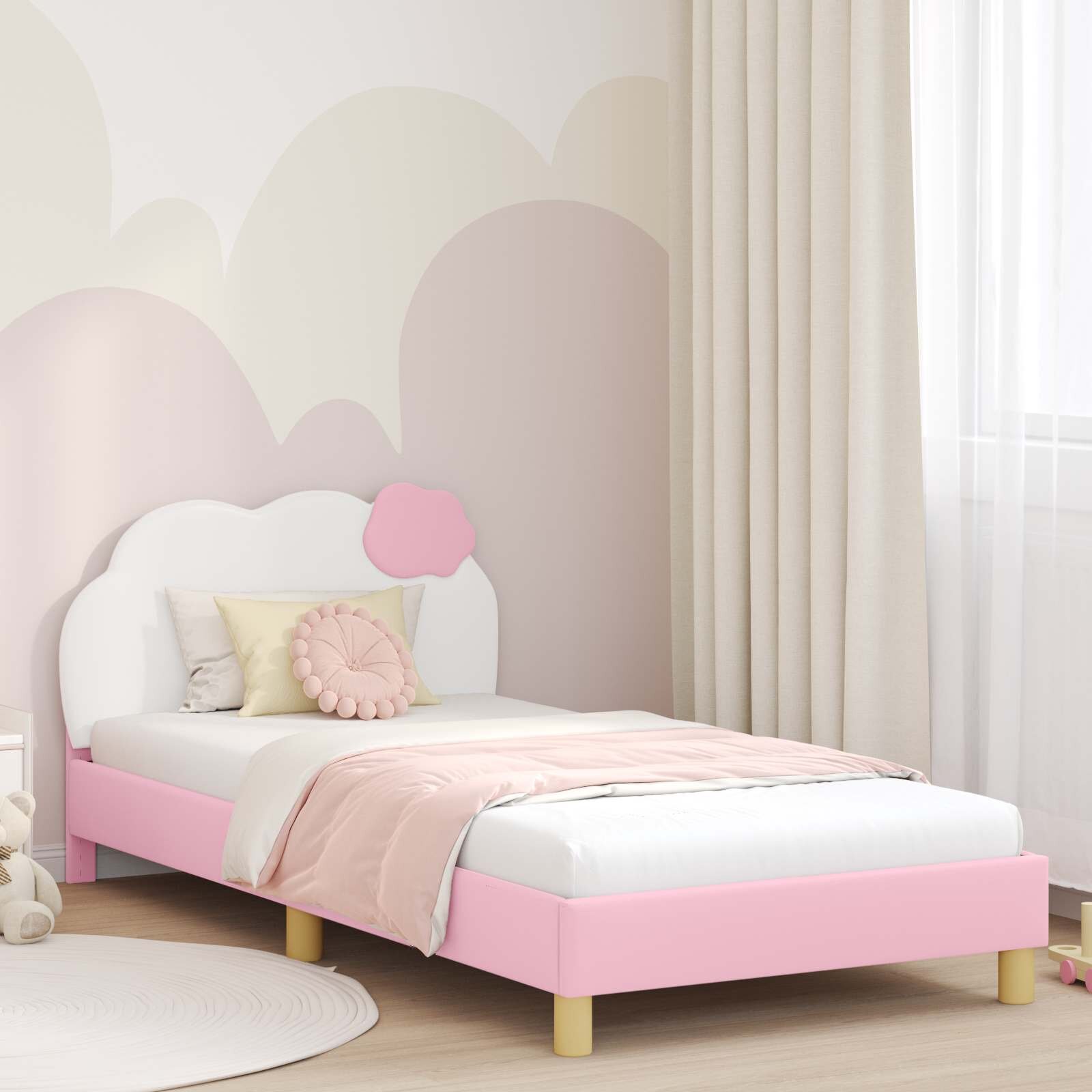 vidaXL Легло за деца с табла Розово 90 x 190 cm PU