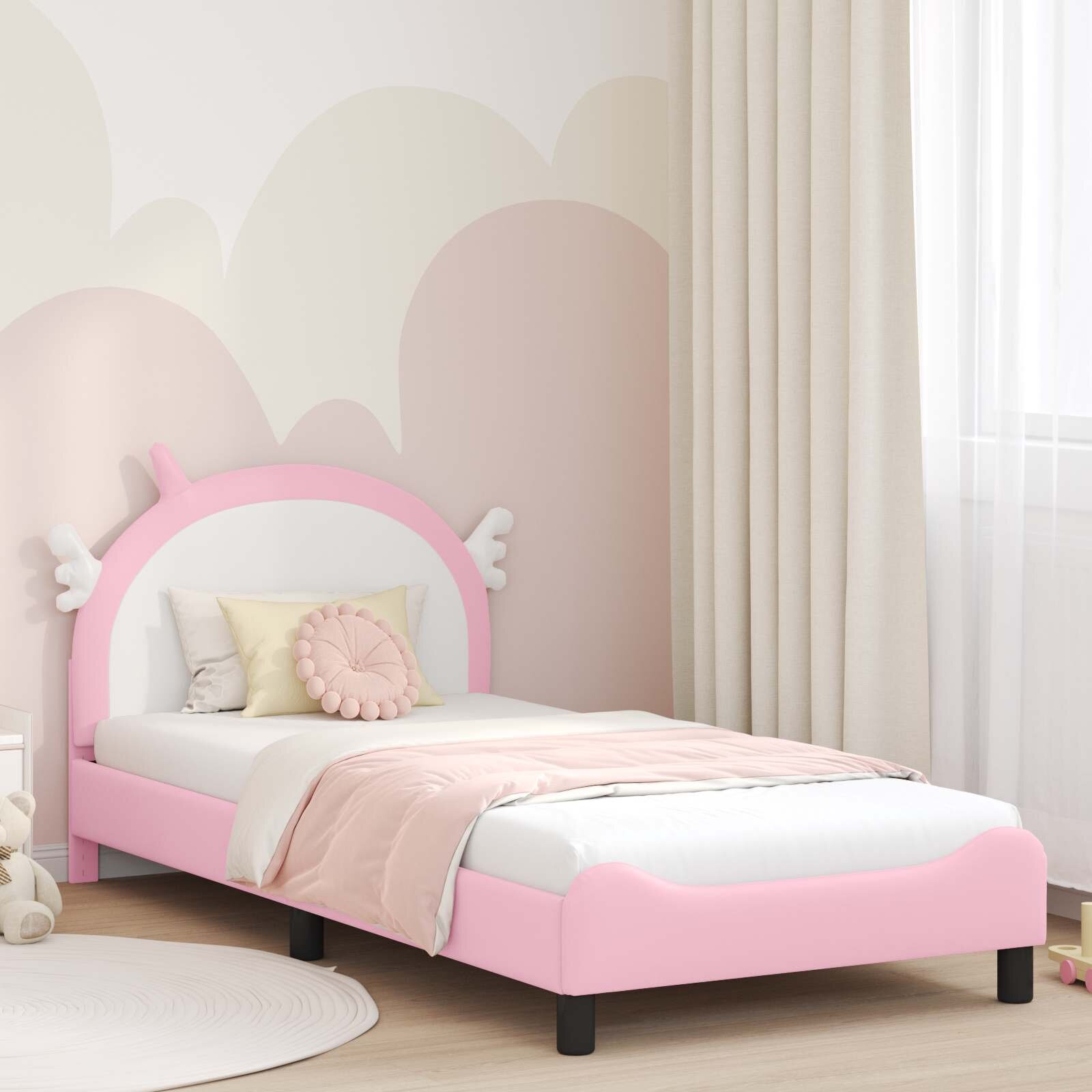 vidaXL Легло за деца с табла Розово 90 x 200 cm PU