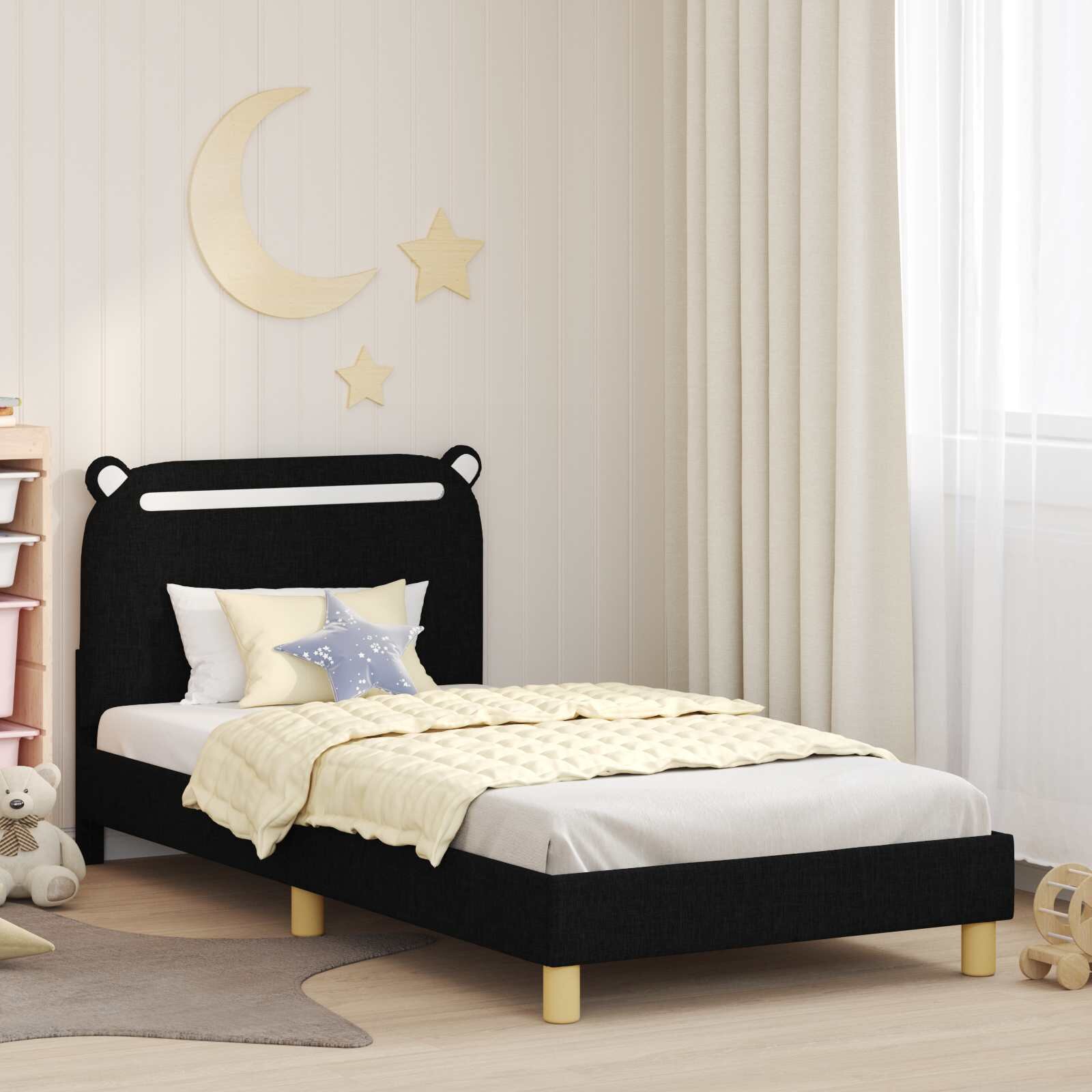 vidaXL Легло за деца с табла с таблото Черно 90 x 190 cm Текстил