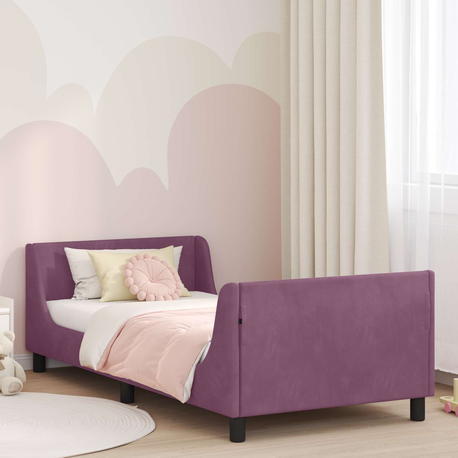 vidaXL Легло за деца с табла с таблото Лилаво 90 x 190 cm Кадифе