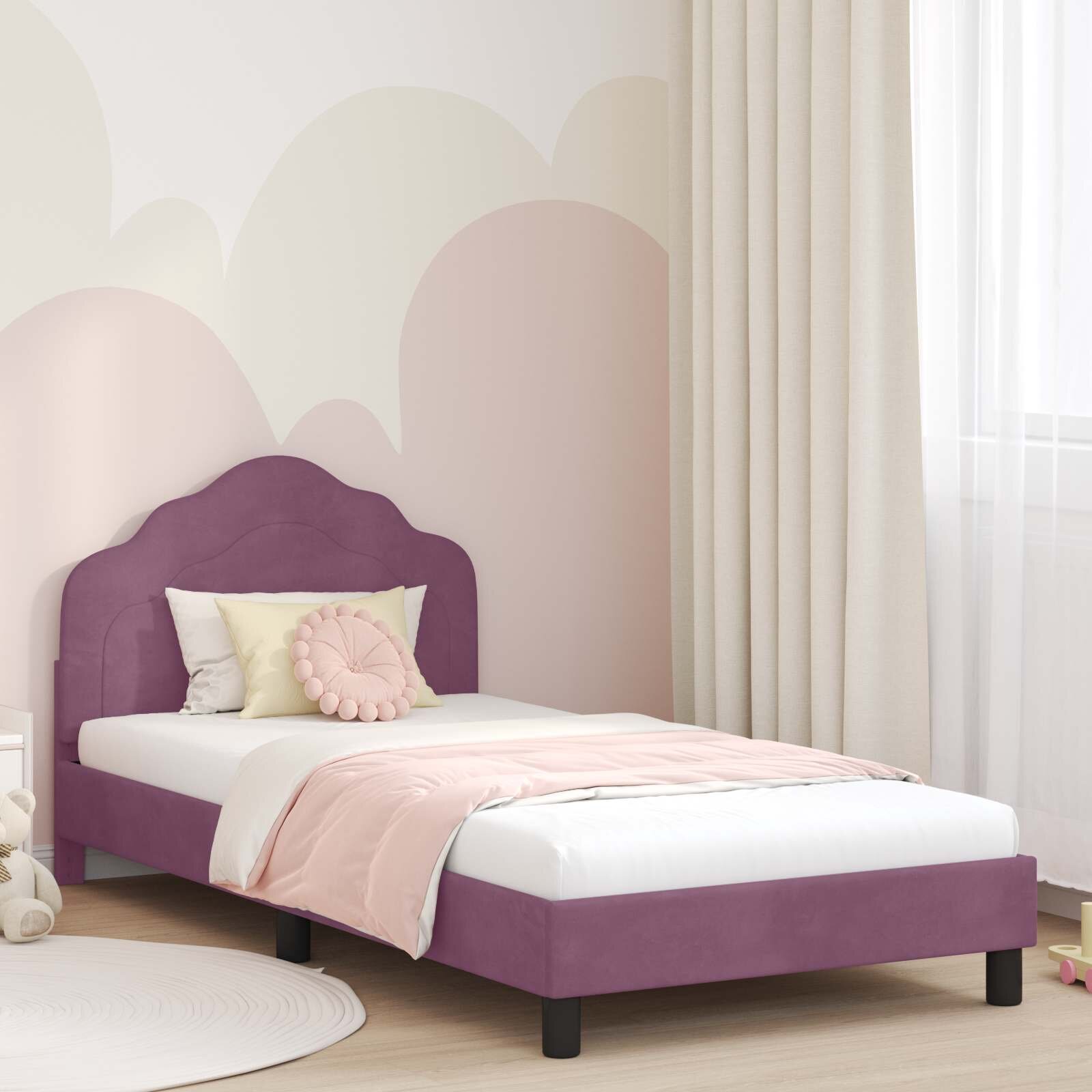 vidaXL Легло за деца с табла с таблото Лилаво 90 x 190 cm Кадифе