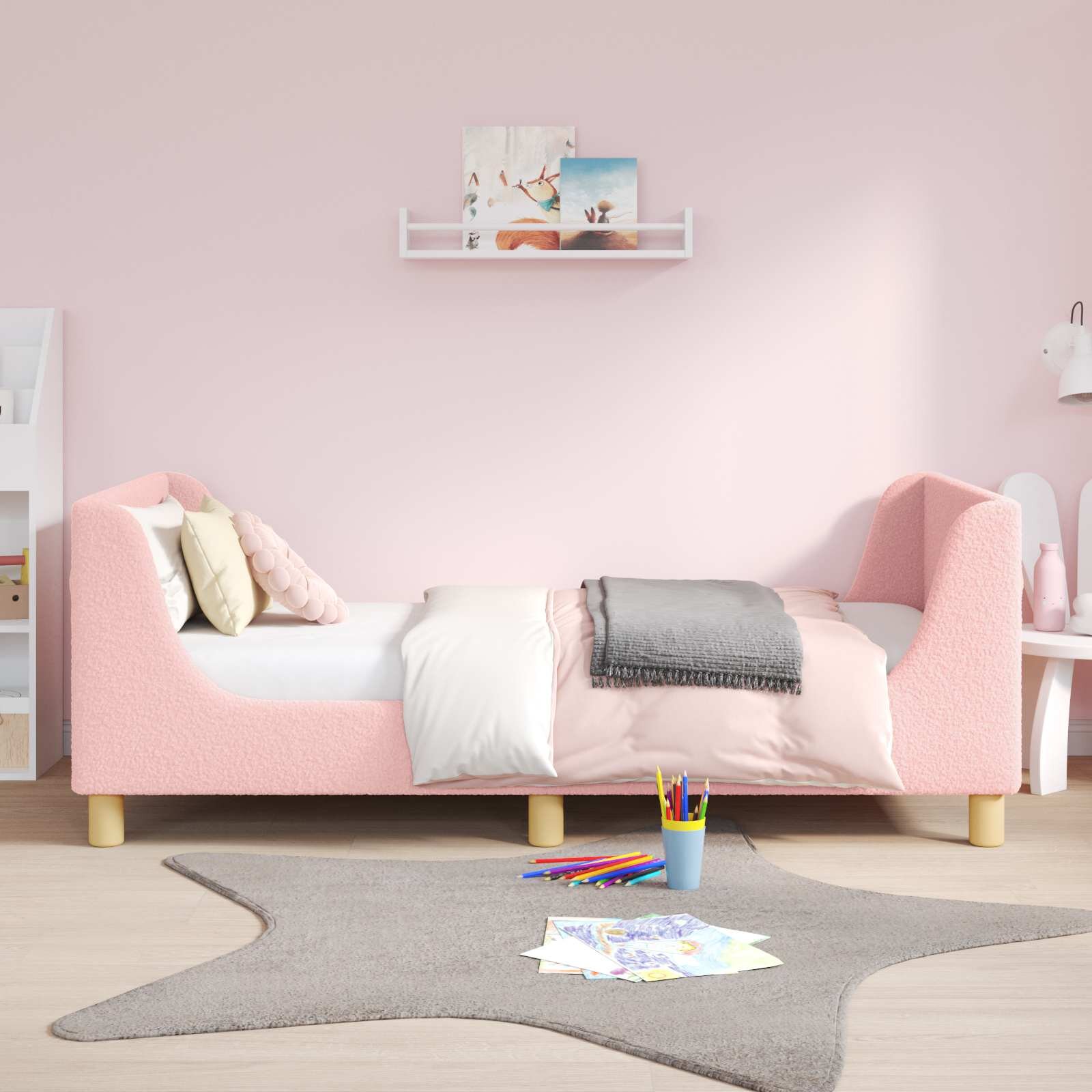 vidaXL Легло за деца с табла с таблото Розово 80 x 160 cm Букле