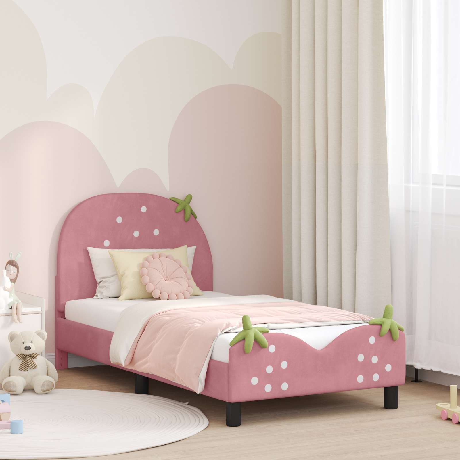 vidaXL Легло за деца с табла с таблото Розово 80 x 160 cm Кадифе