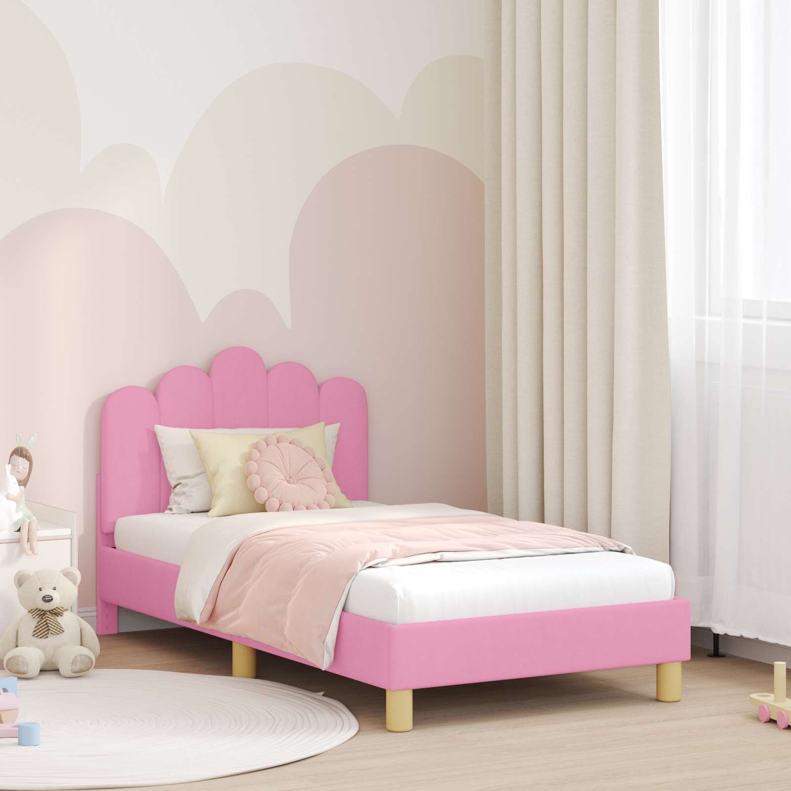 vidaXL Легло за деца с табла с таблото Розово 80 x 160 cm Текстил