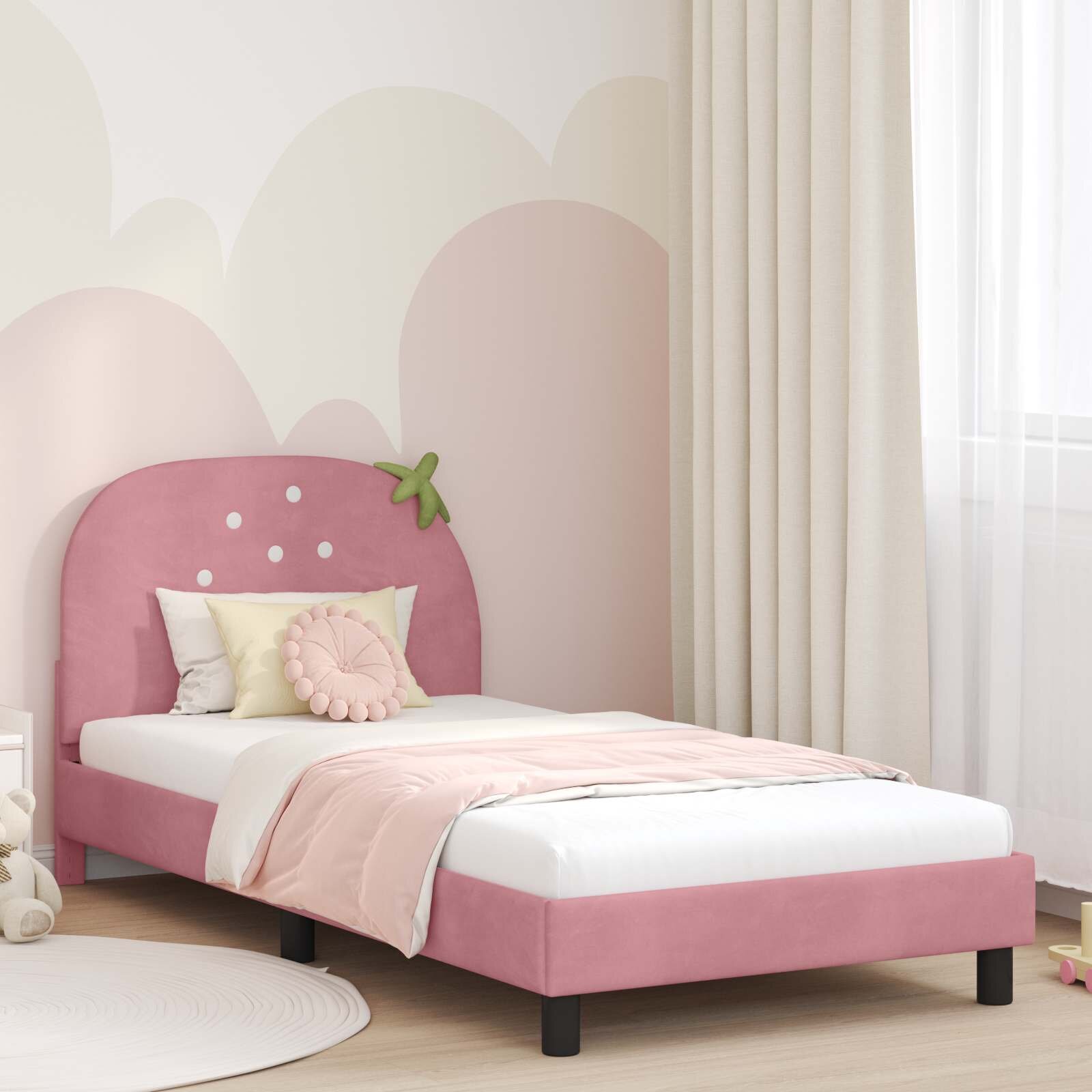 vidaXL Легло за деца с табла с таблото Розово 90 x 190 cm Кадифе