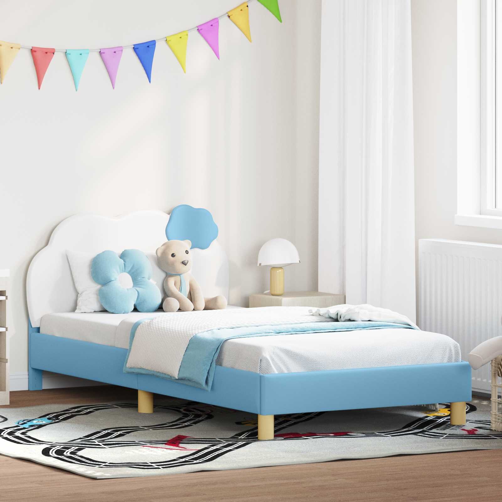 vidaXL Легло за деца с табла Синьо 90 x 200 cm PU