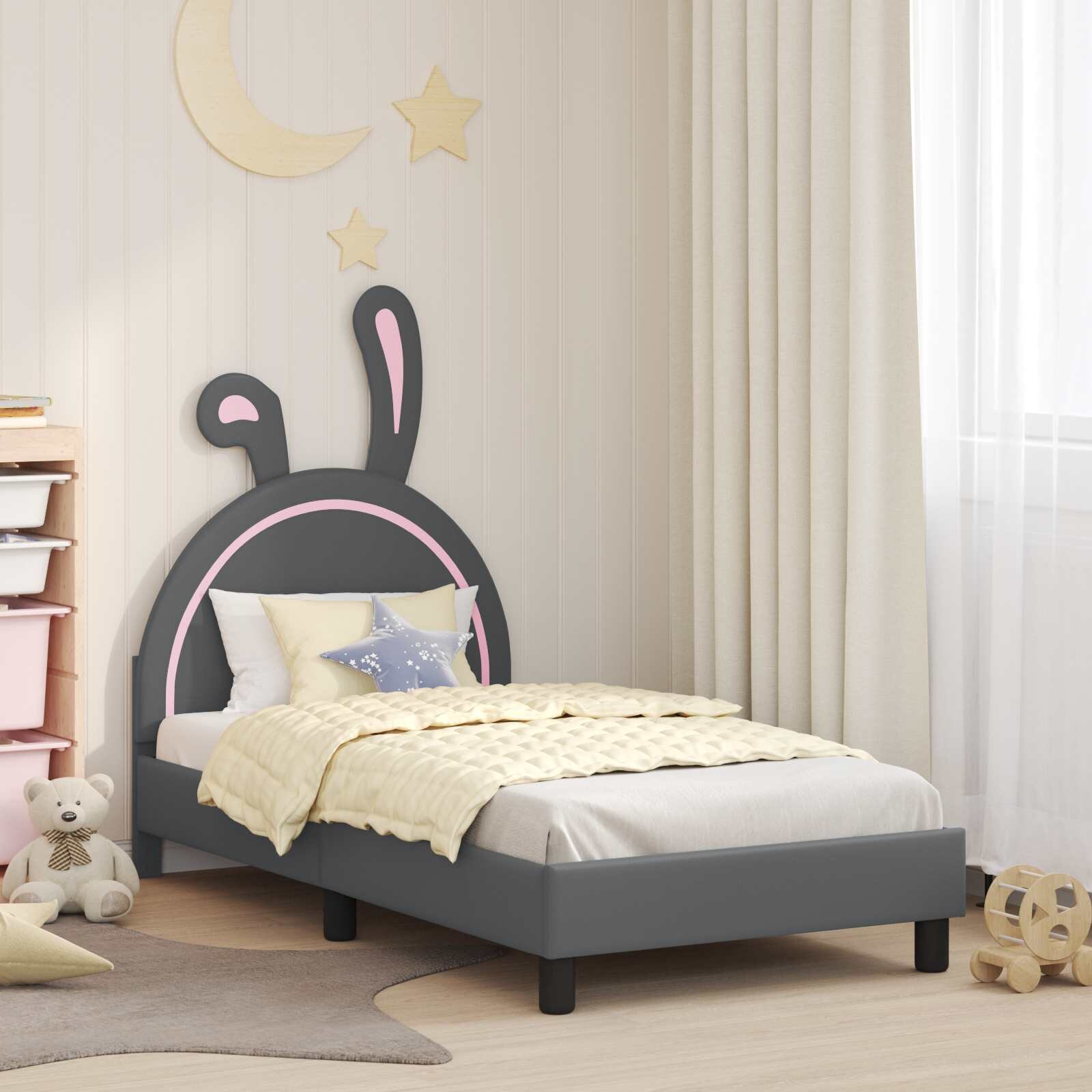 vidaXL Легло за деца с табла Светлосиво 80 x 160 cm PU