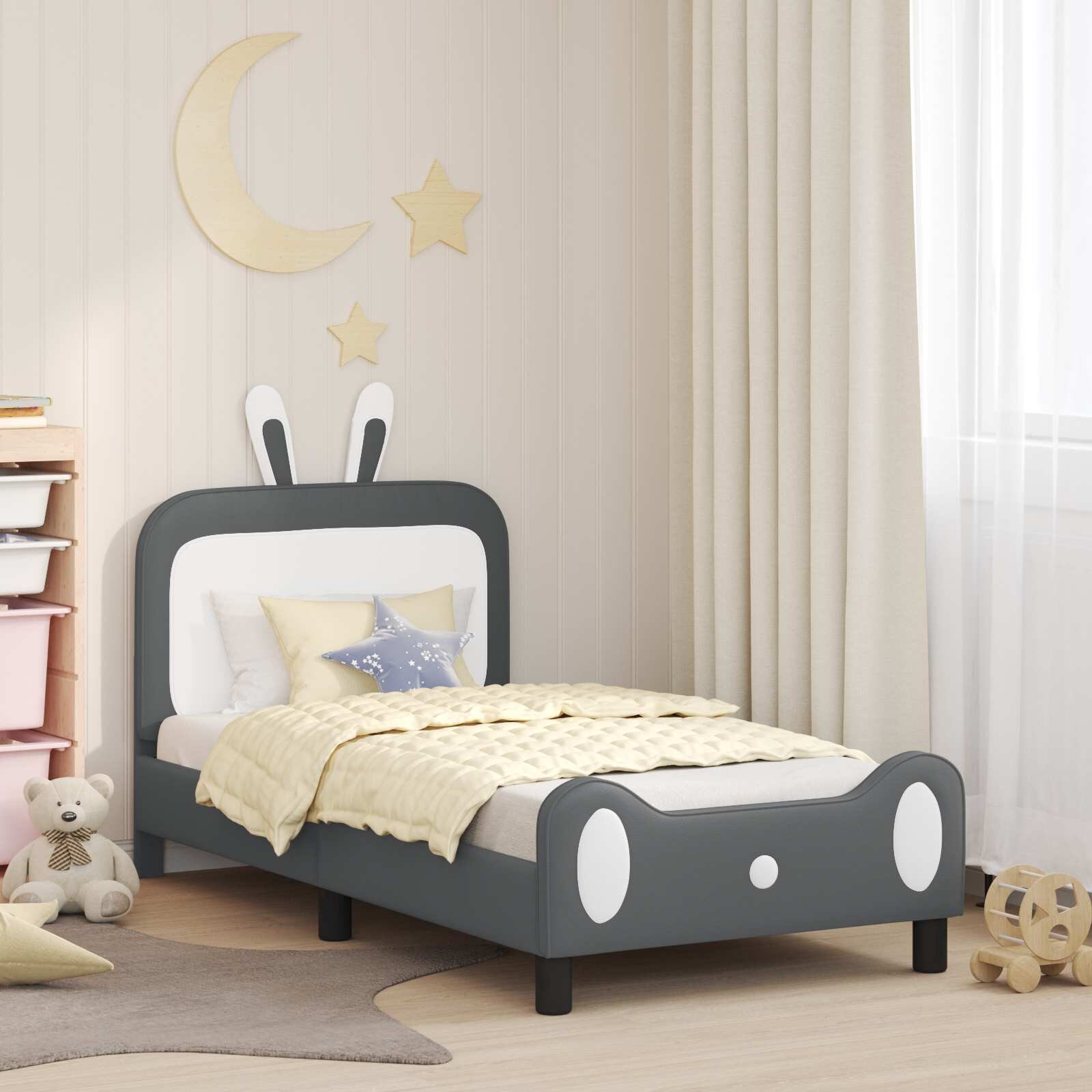 vidaXL Легло за деца с табла Светлосиво 80 x 160 cm PU