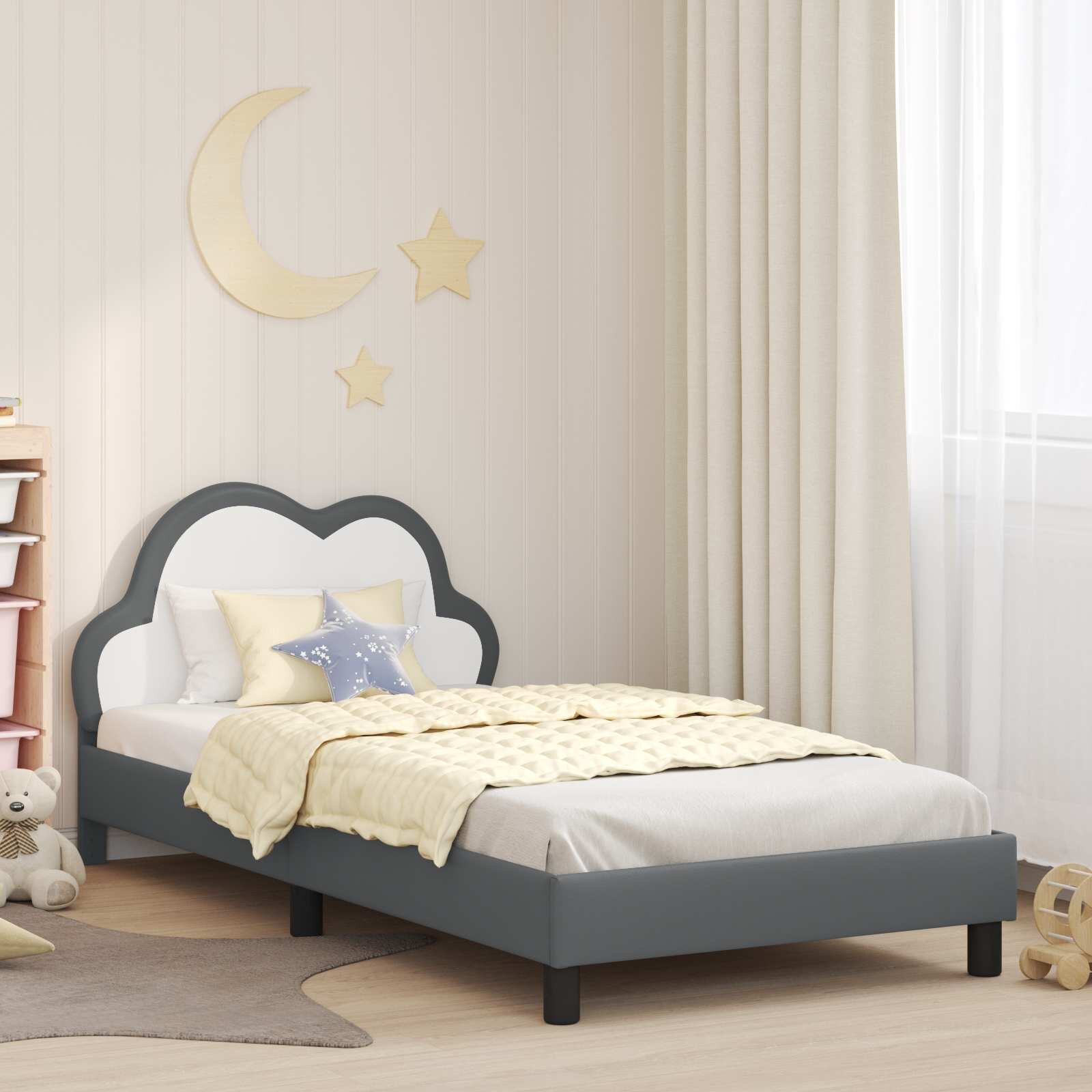 vidaXL Легло за деца с табла Светлосиво 90 x 190 cm PU