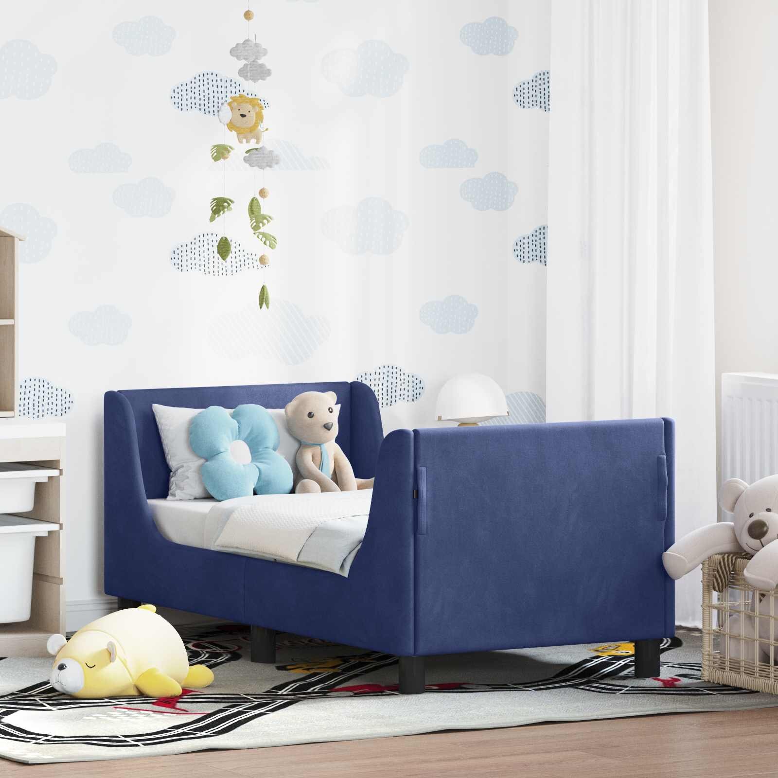 vidaXL Легло за малко с главна дъска Полицейско синьо 70 x 140 cm