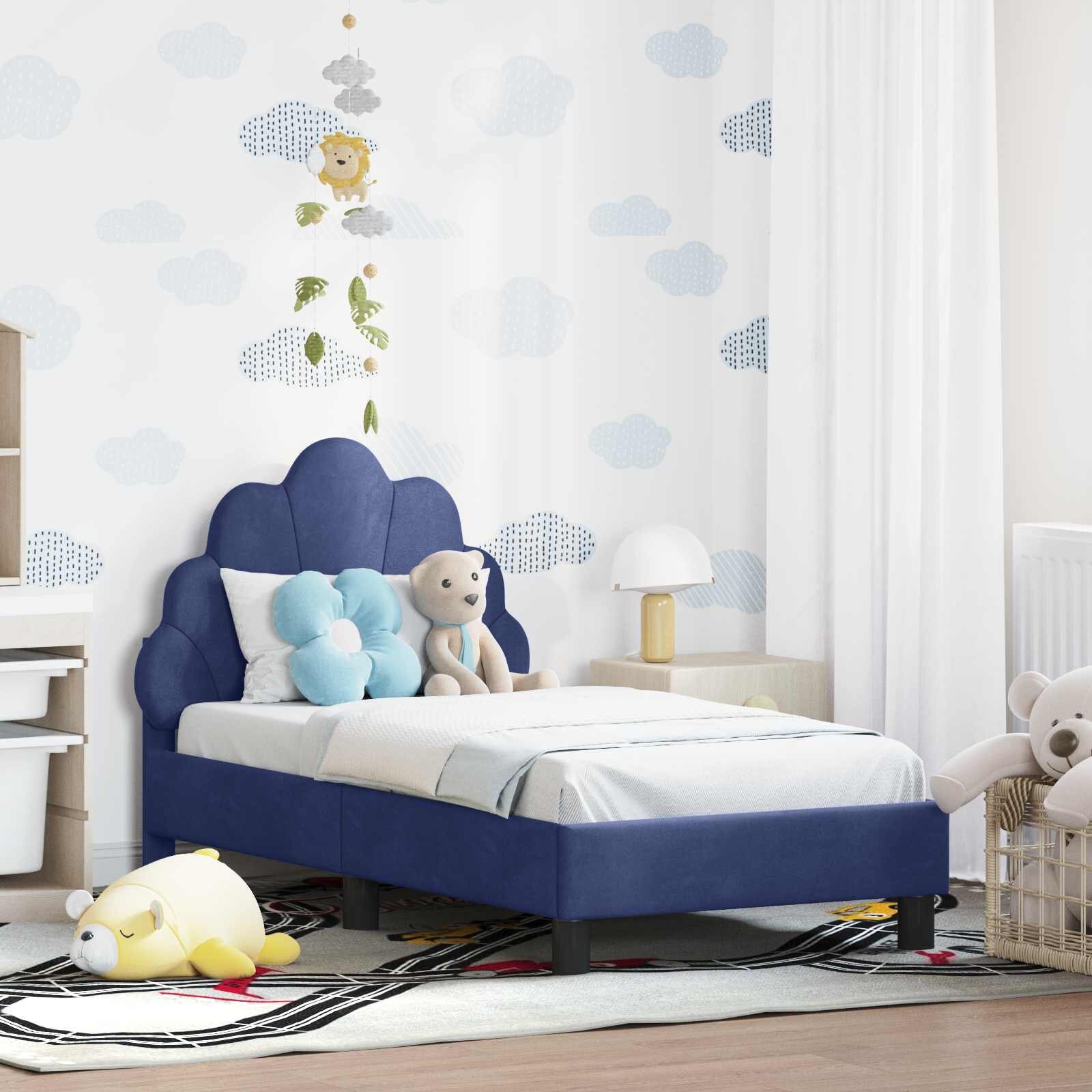 vidaXL Легло за малко с главна дъска Полицейско синьо 70 x 140 cm