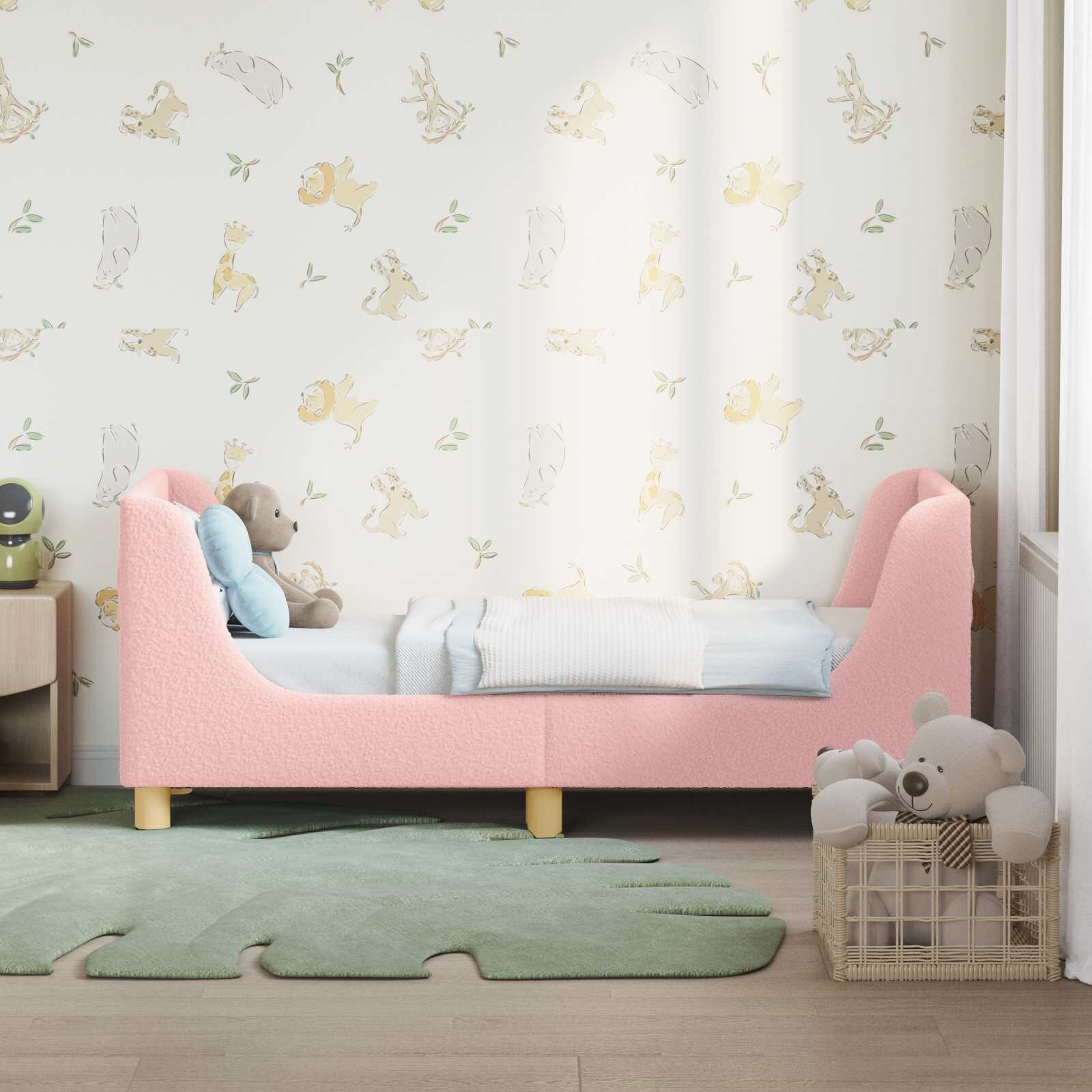 vidaXL Легло за малко с главна дъска Розово 70 x 140 cm Букле