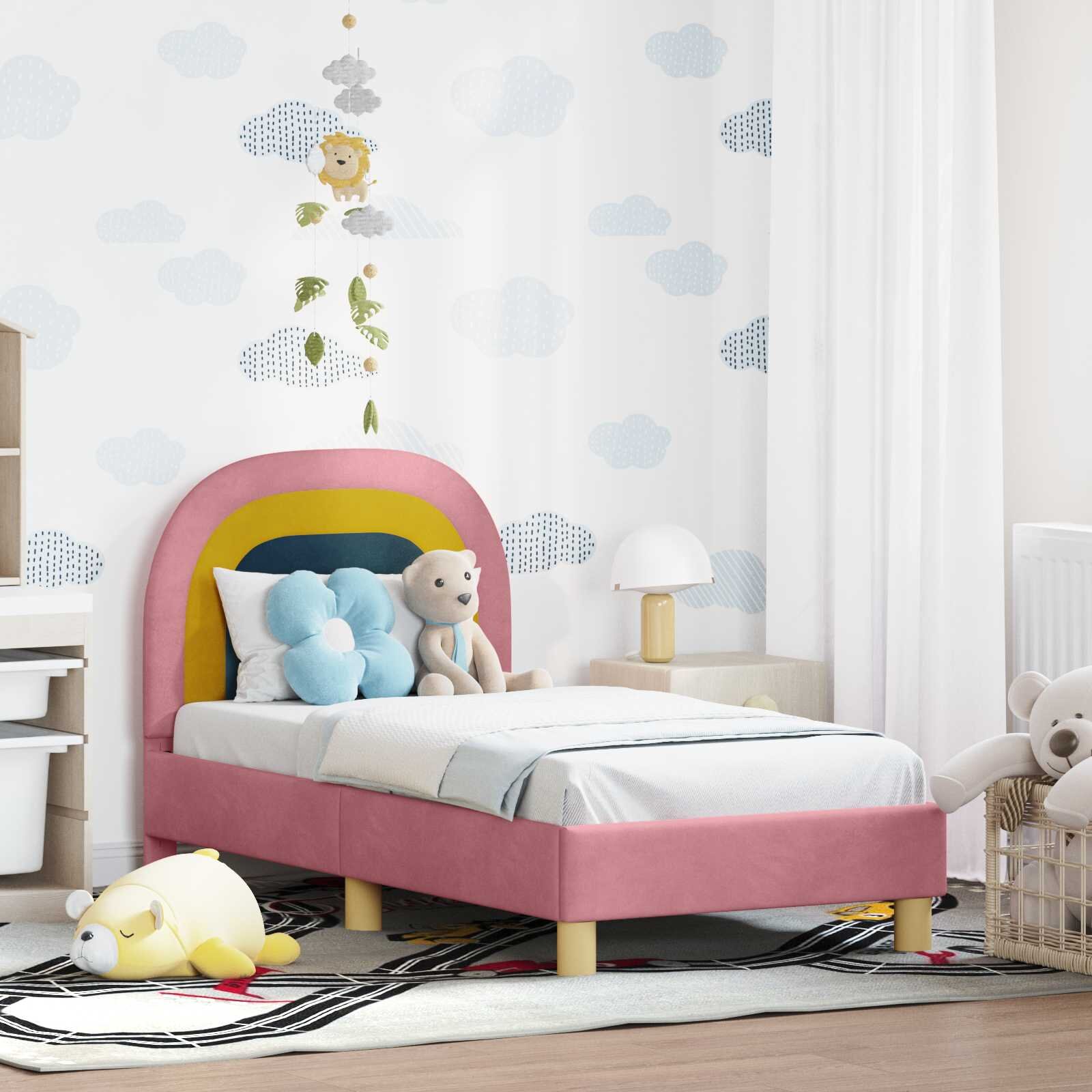vidaXL Легло за малко с главна дъска Розово 70 x 140 cm Кадифе
