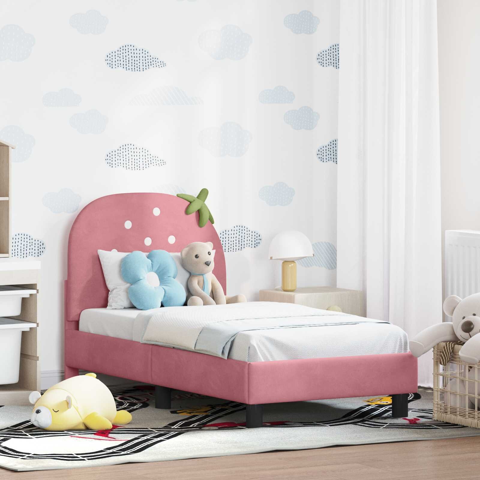 vidaXL Легло за малко с главна дъска Розово 70 x 140 cm Кадифе