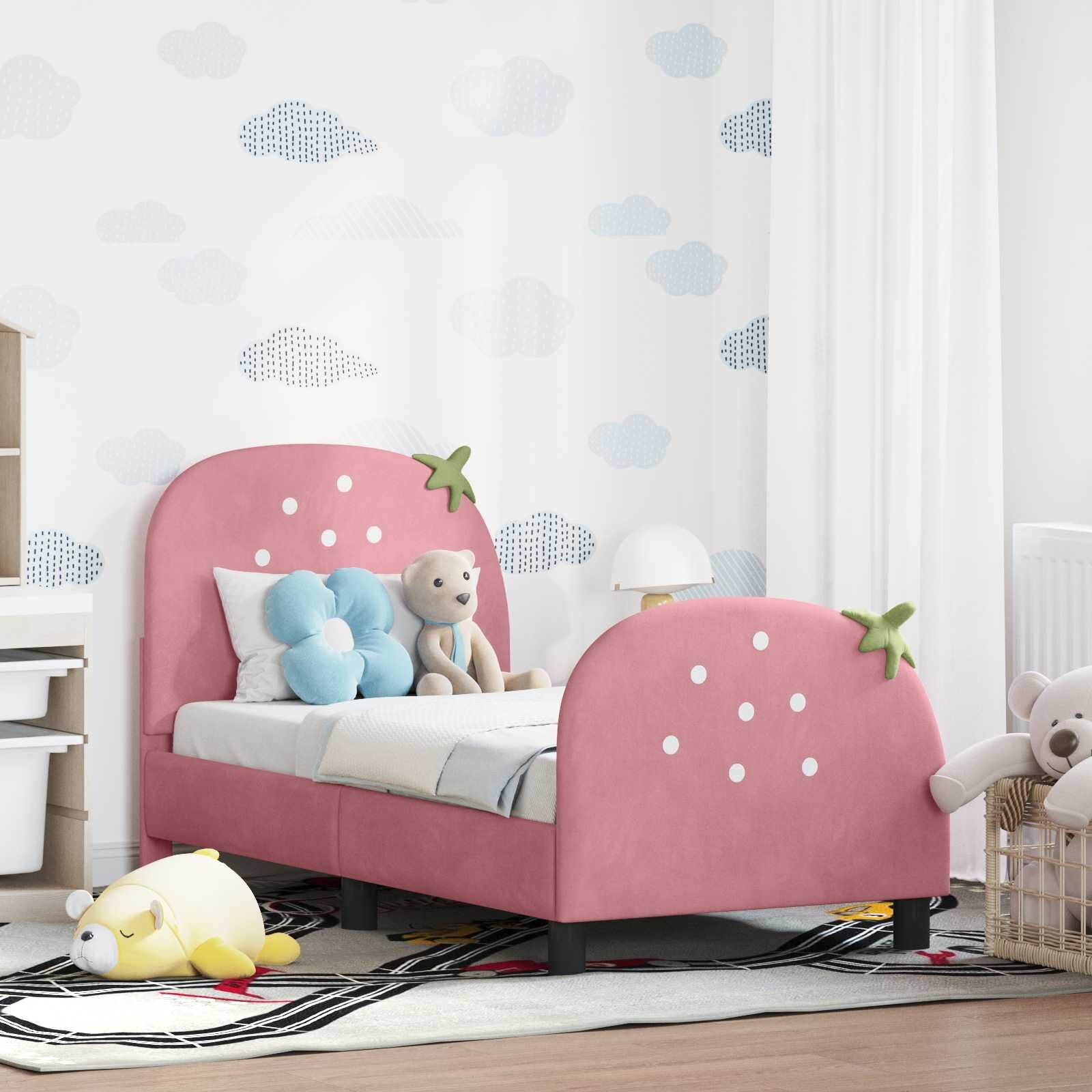 vidaXL Легло за малко с главна дъска Розово 70 x 140 cm Кадифе