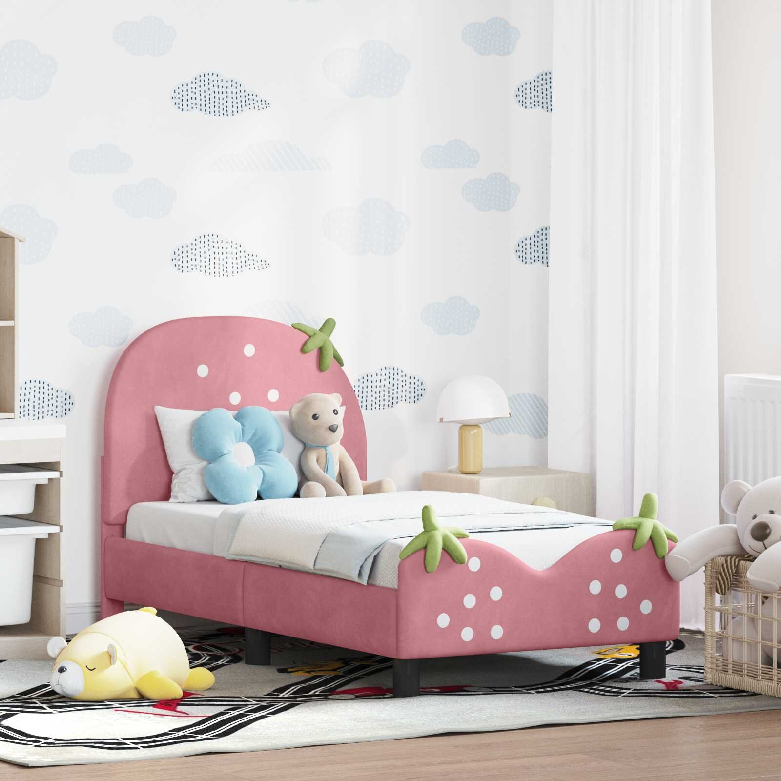 vidaXL Легло за малко с главна дъска Розово 70 x 140 cm Кадифе