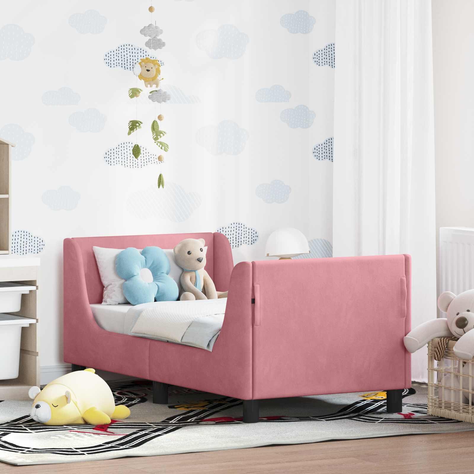 vidaXL Легло за малко с главна дъска Розово 70 x 140 cm Кадифе
