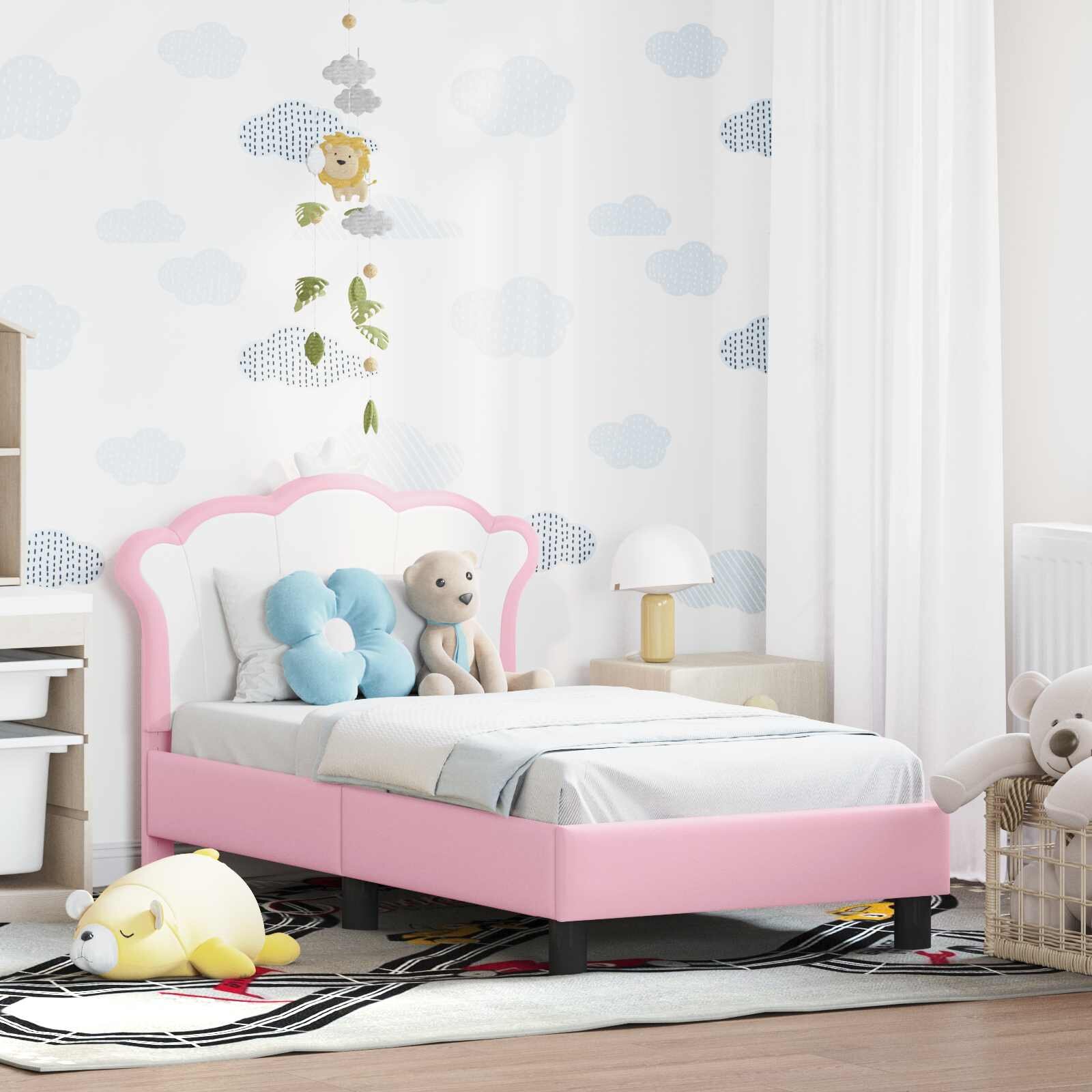 vidaXL Легло за малко с главна дъска Розово 70 x 140 cm PU