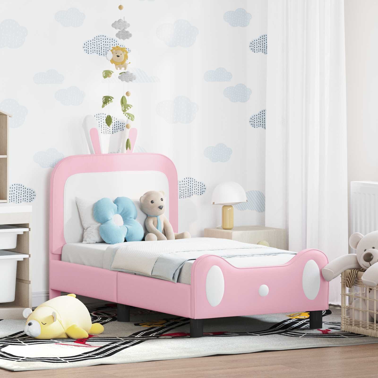 vidaXL Легло за малко с главна дъска Розово 70 x 140 cm PU
