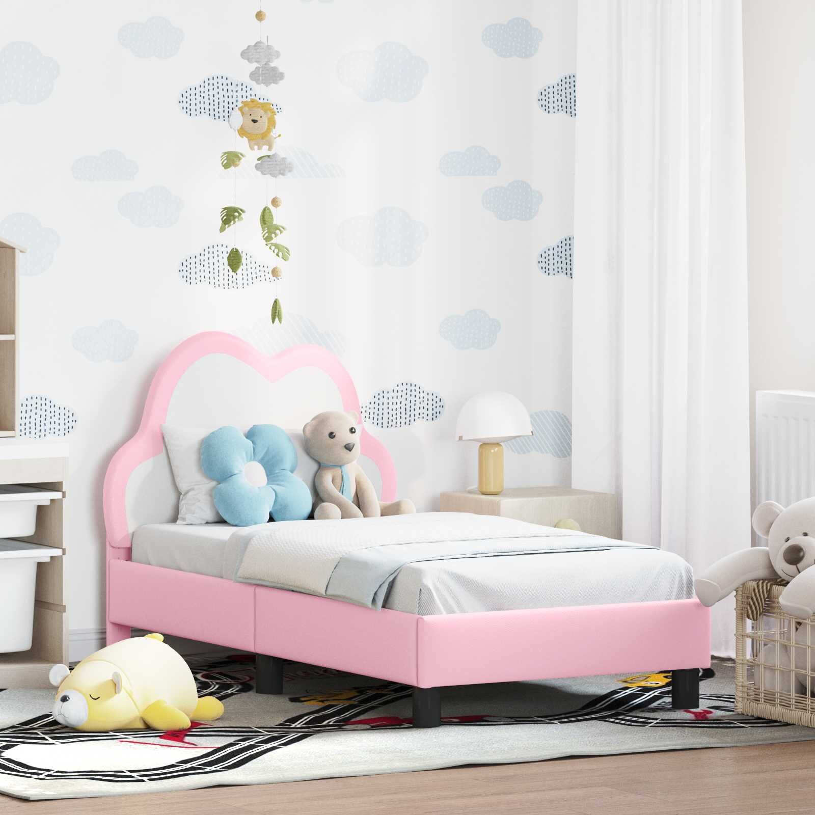 vidaXL Легло за малко с главна дъска Розово 70 x 140 cm PU