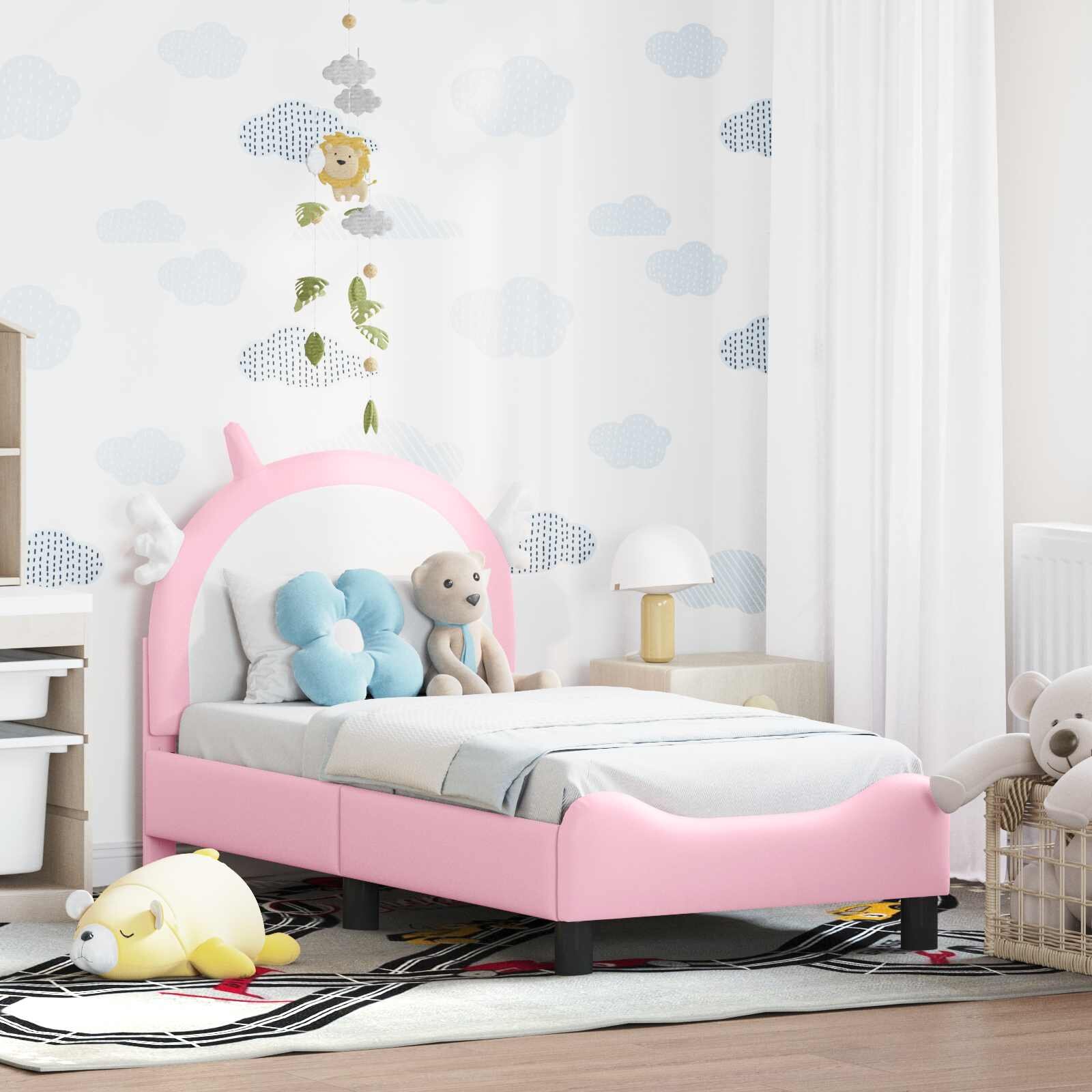 vidaXL Легло за малко с главна дъска Розово 70 x 140 cm PU