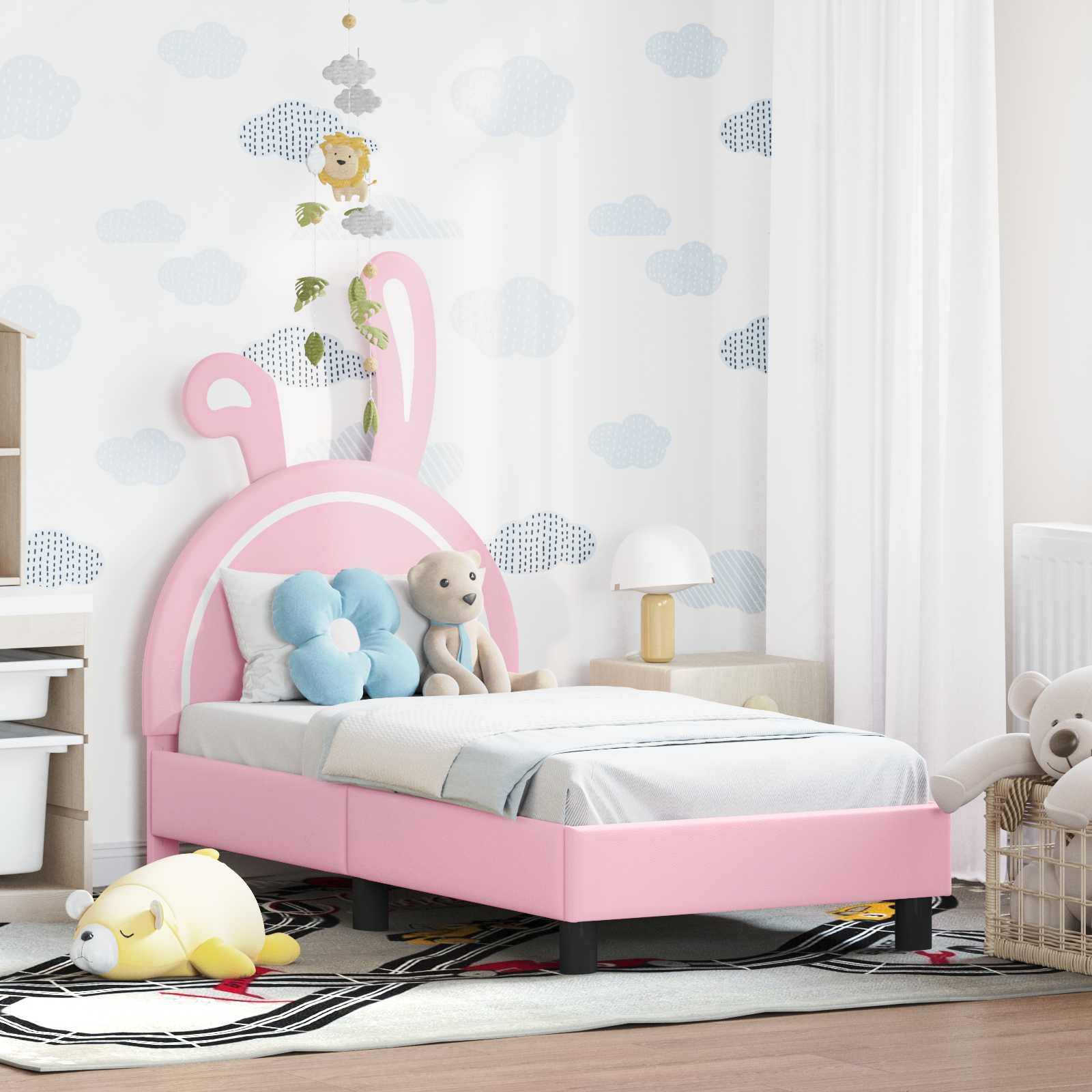 vidaXL Легло за малко с главна дъска Розово 70 x 140 cm PU