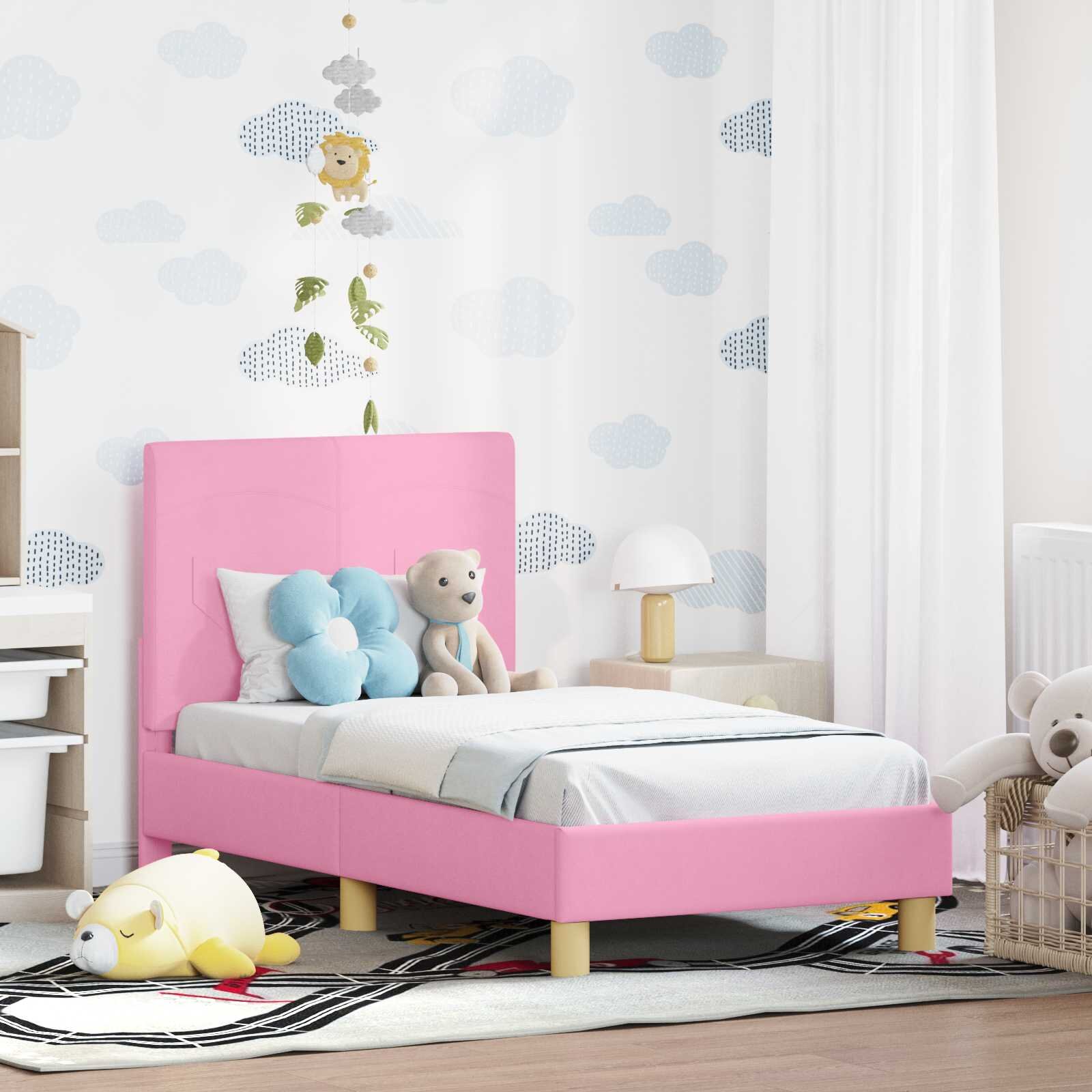 vidaXL Легло за малко с главна дъска Розово 70 x 140 cm текстил