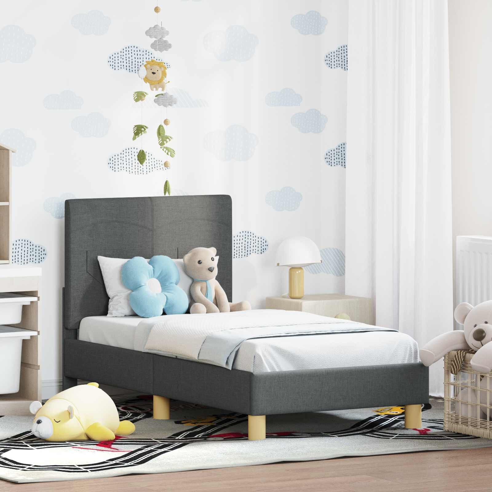 vidaXL Легло за малко с главна дъска Тъмен сив 70 x 140 cm текстил
