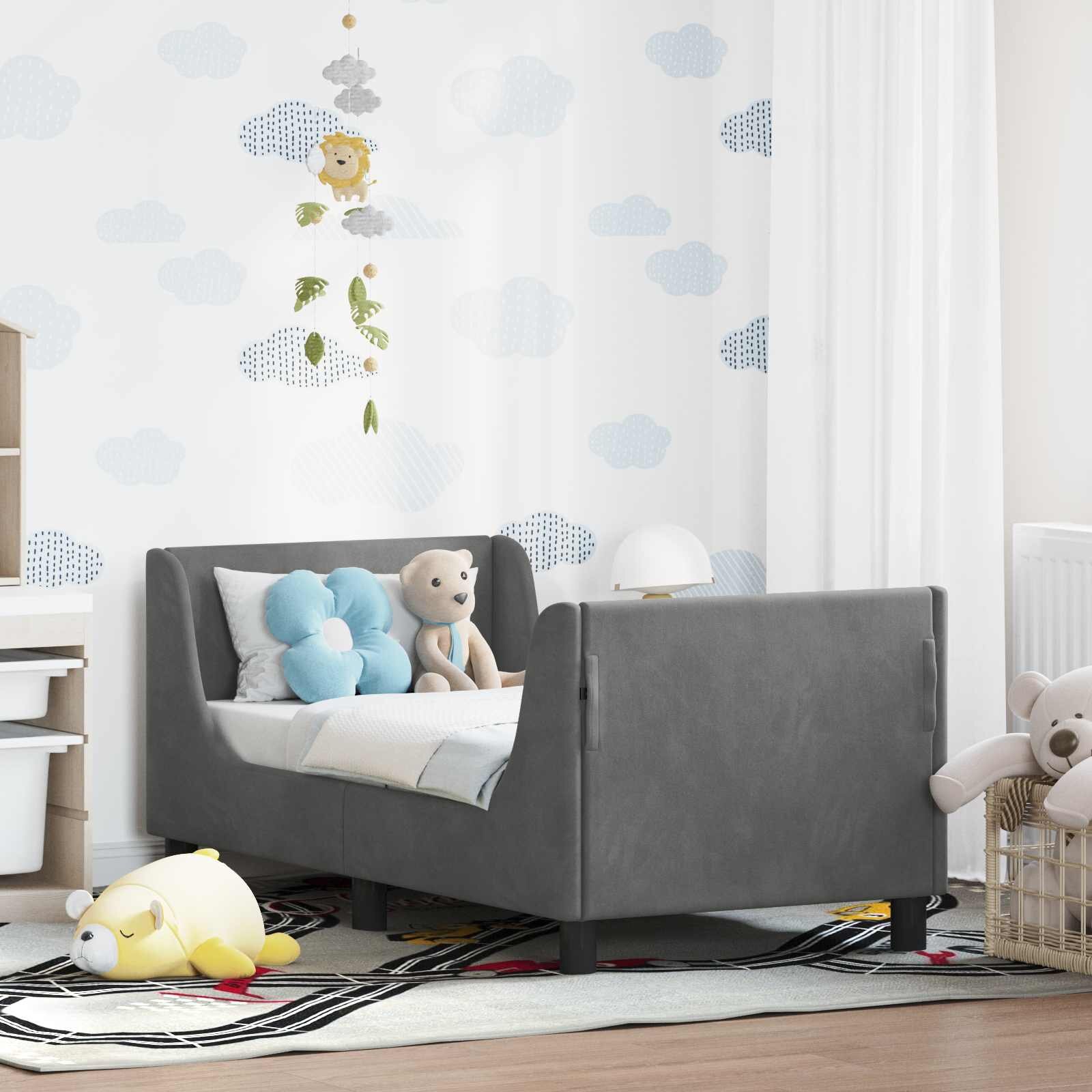 vidaXL Легло за малко с главна дъска Тъмносиво 70 x 140 cm Кадифе