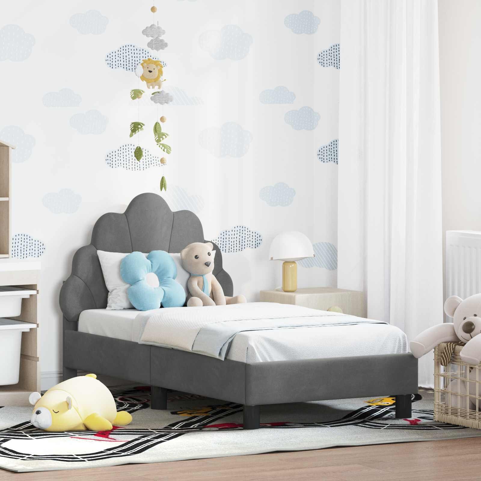 vidaXL Легло за малко с главна дъска Тъмносиво 70 x 140 cm Кадифе