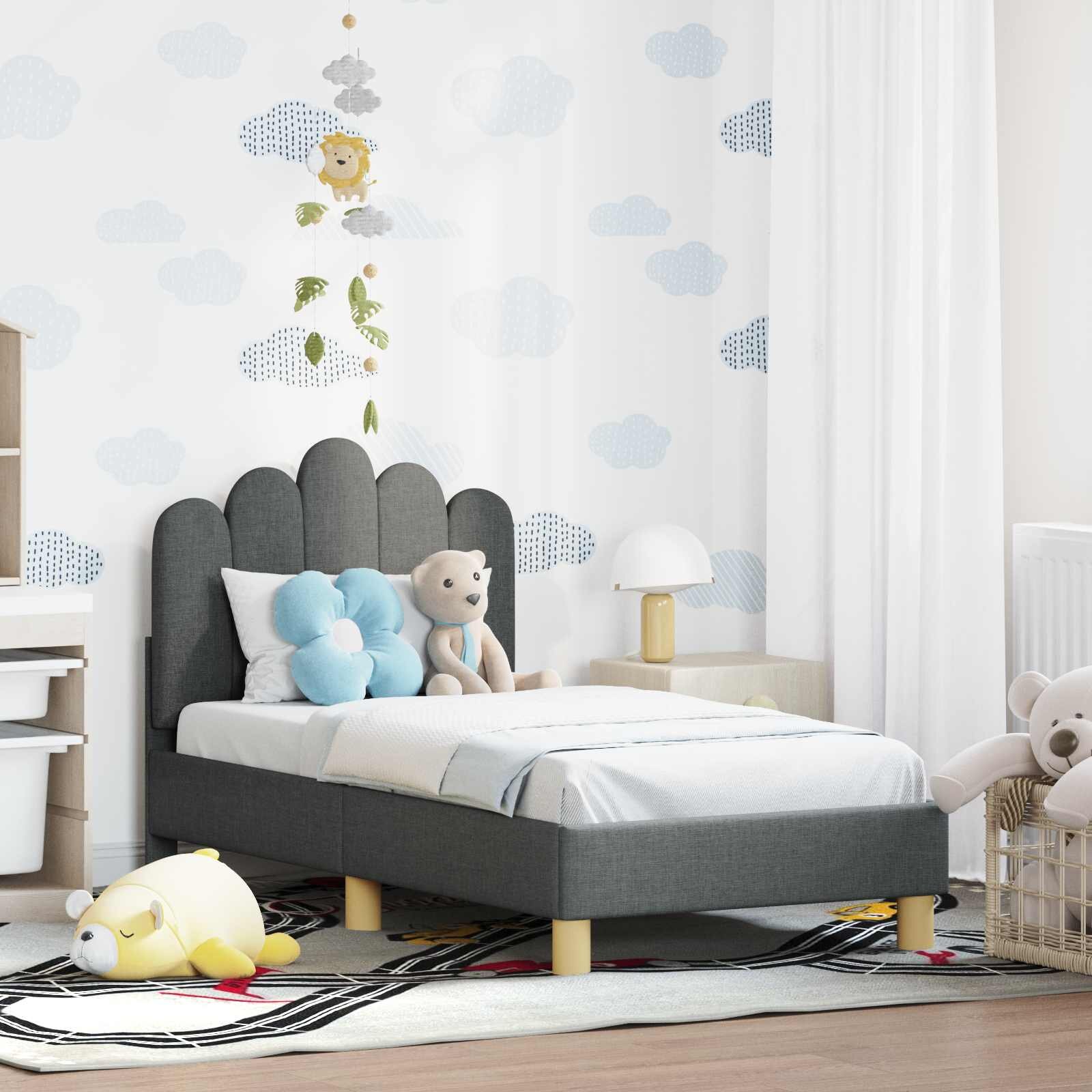 vidaXL Легло за малко с главна дъска Тъмносиво 70 x 140 cm Текстил